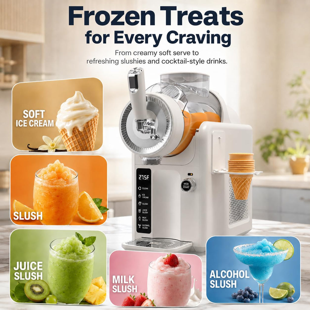 SYINTAO Slushie Machine No Ice Needed, 2-in-1 Frozen Drink & Soft Serve Ice Cream Maker, Self-Chilling Slushy Maker with 5 Presets, LED Display & Auto Clean for Home & Party (Black)