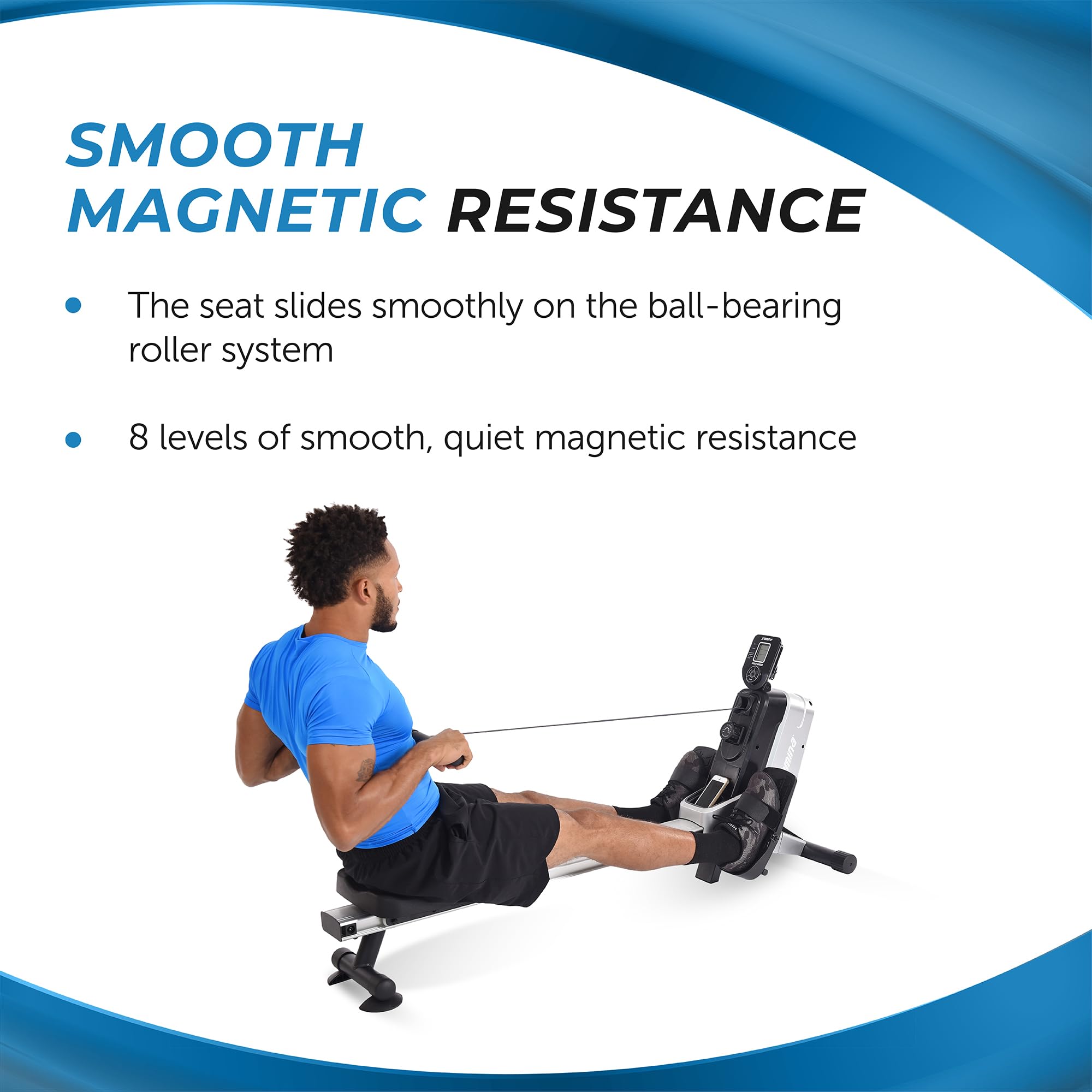 Stamina Magnetic Rower - Rower Machine with Smart Workout App - Rowing Machine with Magnetic Resistance for Home Gym Fitness - Up to 250 lbs Weight Capacity