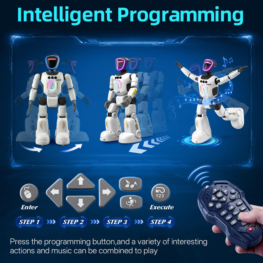 Robot Toy for Kids, Voice Recording&Playback Remote Control Robot, LED Faces Interactive Kids Toy with Gesture Sensing, Music Walking Dancing Birthday Gift for 4 5 6 7 8 9 10 11 12 Year Old Boys Girls