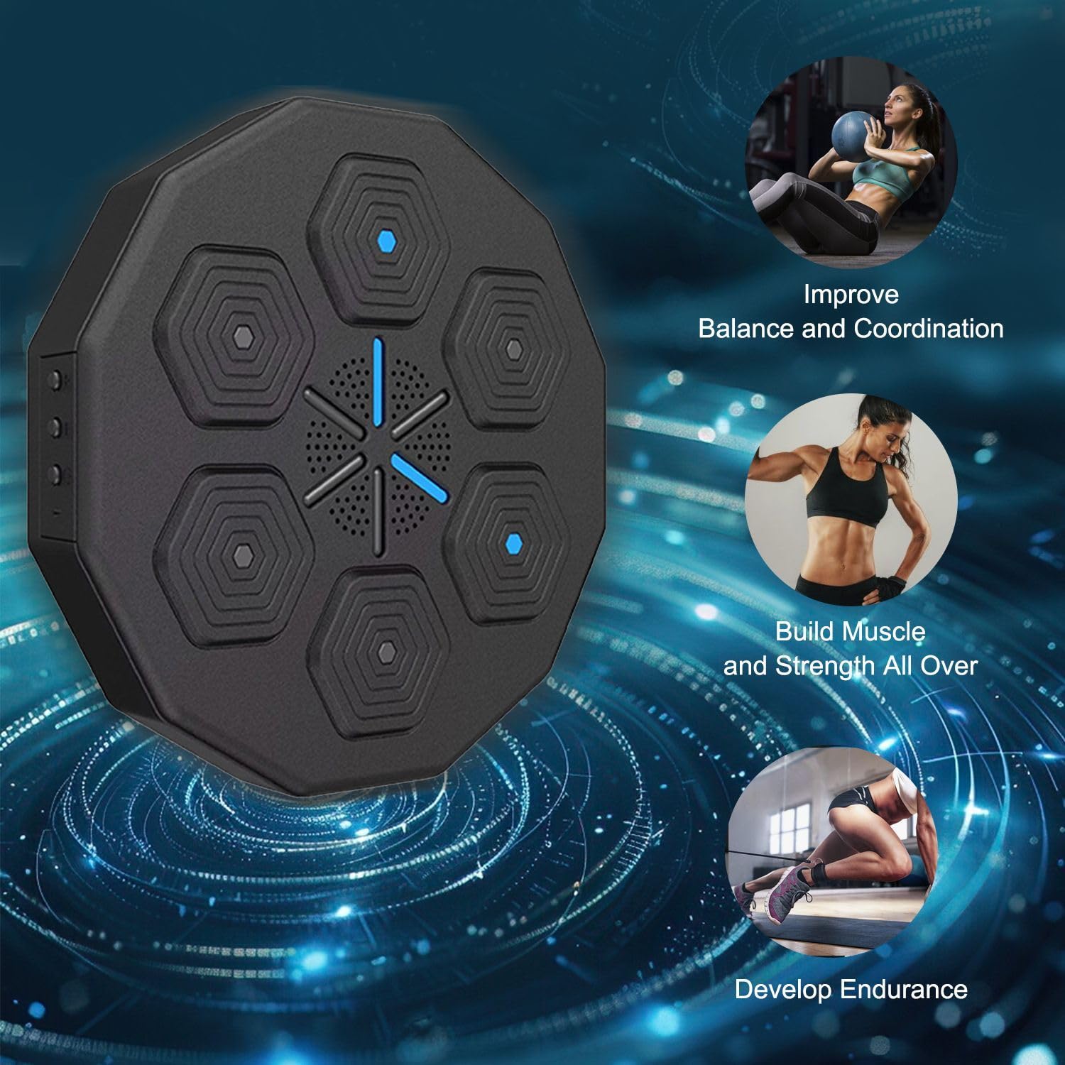 Music Boxing Machine - Smart Wall-Mounted Boxing Trainer with 9 Modes & Speeds, Bluetooth Music, LED Display, Gloves & USB Cable for Professional Training & Fitness - Black