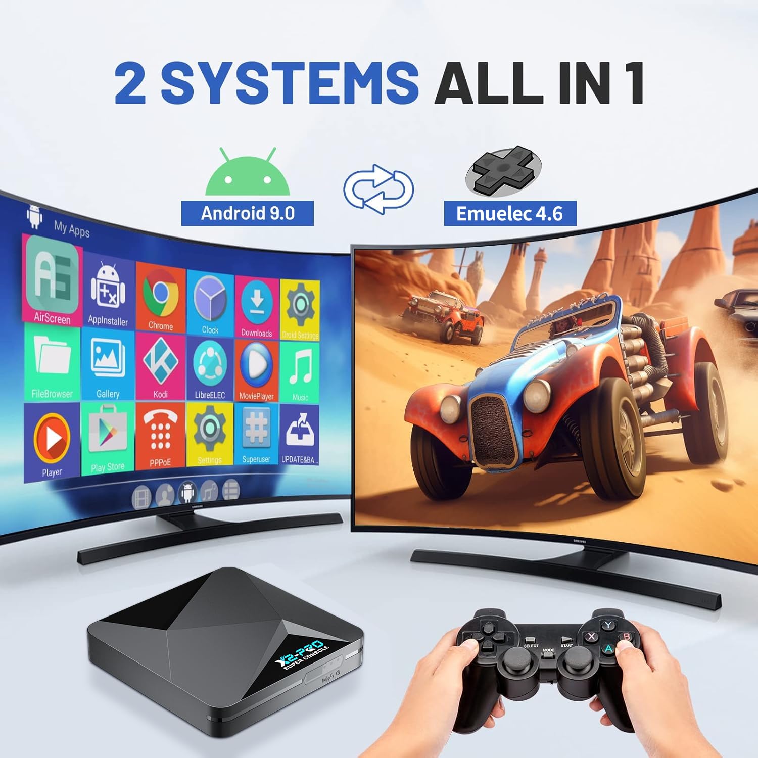 Kinhank Super Console X2 Pro Retro Game Console with 65000+Games,Video Game Console EmuELEC 4.6&Android 9.0 in 1,Compatible with 70+ Emulators,2 Controllers
