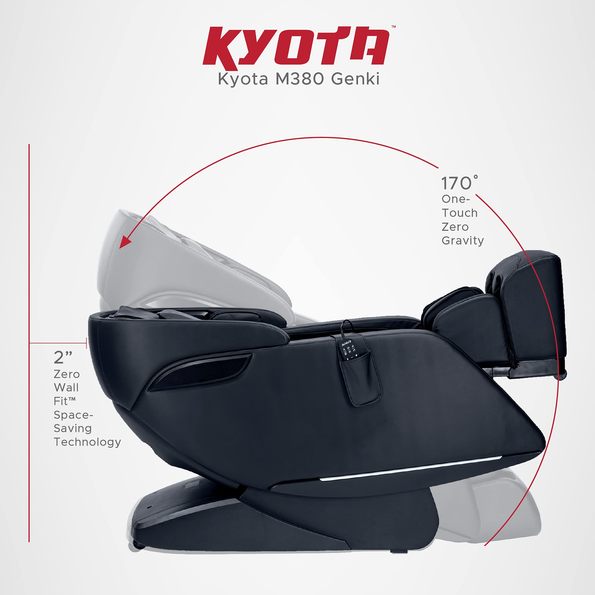 Kyota M380 Genki Massage Chair, Black, Modern Style, Zero-Gravity Recliner, Shiatsu Massage, Voice Controlled, Chromotherapy Lights, 50 x 30 x 40 inches, 200 lbs Weight Capacity