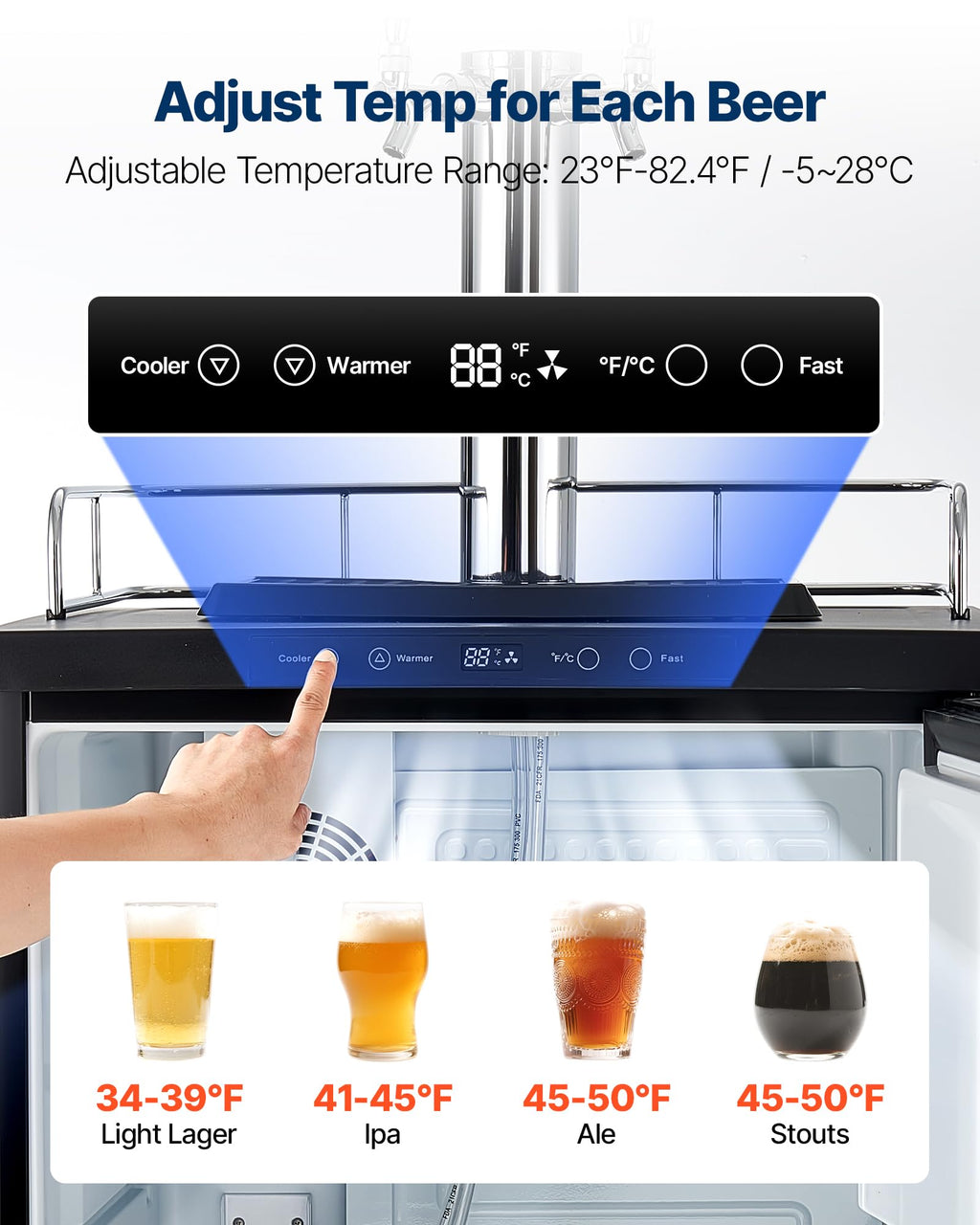 VEVOR Beer Kegerator, Dual Tap Commercial Draft Beer Dispenser for D system, Full Size Keg Refrigerator with 5lbs CO2 Tank, Hold 2 Sixth / 2 Ball lock keg, Black