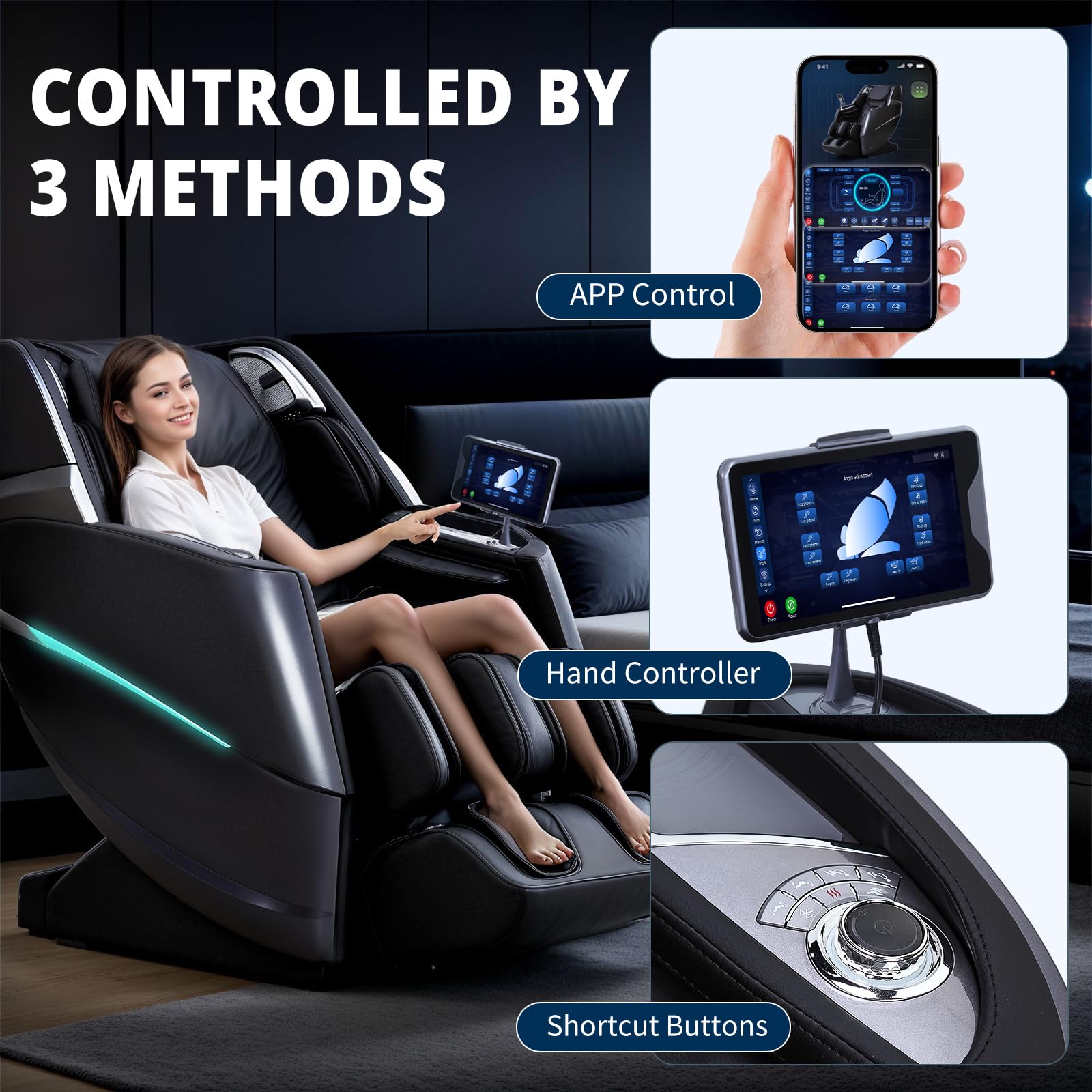 HealthRelife 4D Massage Chair Full Body Zero Gravity Recliner - 55“ SL-Track,20 Auto Modes,11 Massage Technique,40 Airbags Massage,with Yoga Stretch,APP Control,Negative Oxygen lons（Grey）
