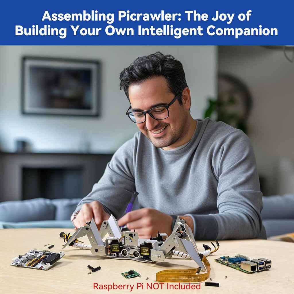 SunFounder PiCrawler AI Robot Kit for Raspberry Pi 5/4/3B+/Zero 2W, Openclaw LLMs ChatGPT/Gemini/Grok, Voice&Video Recognition, Python/Scratch, Mic, Battery, Camera (RPI NOT Included)