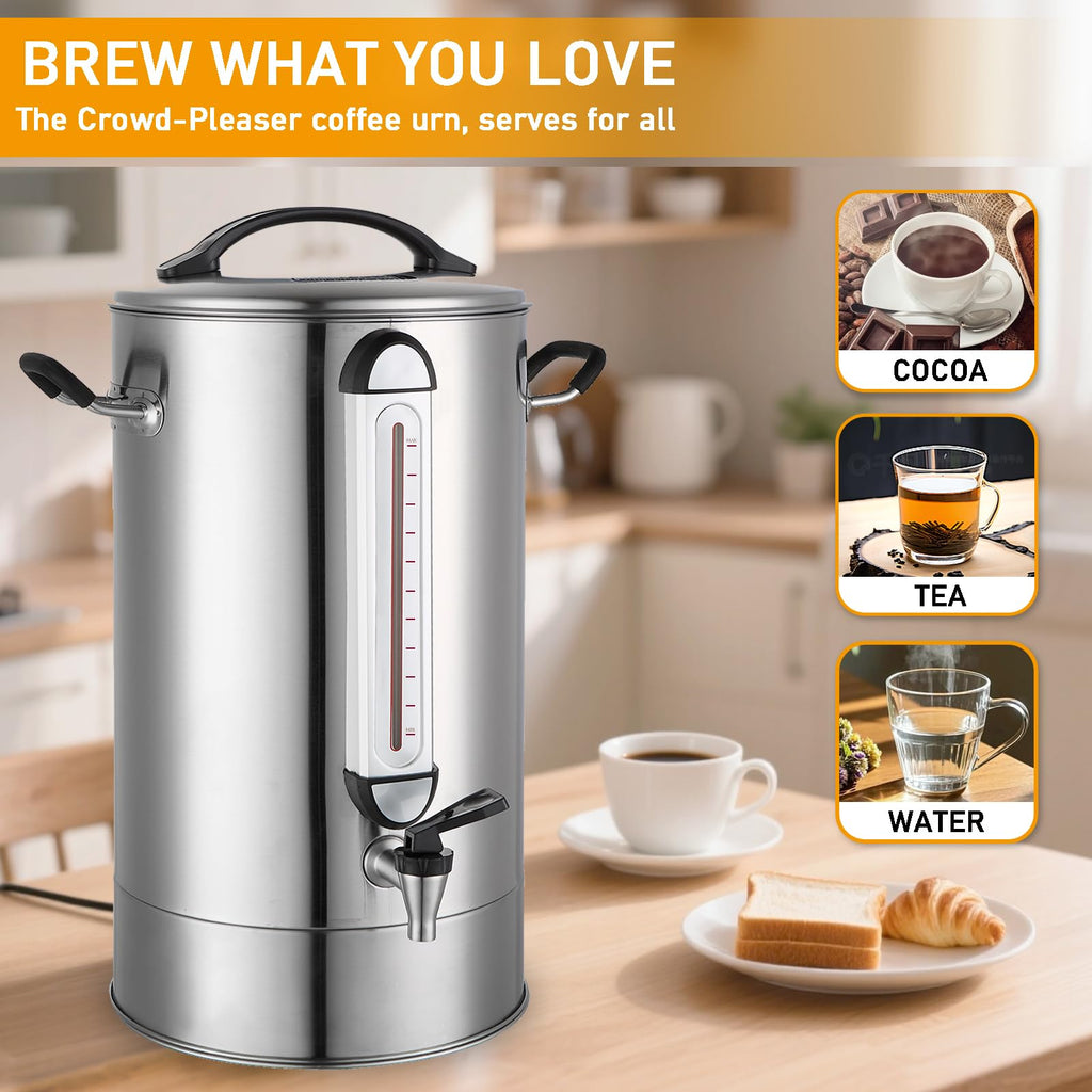 Fattong's Lab Commercial Coffee Urn, 120 Cup/20L Large Coffee Maker for Catering & Events, Stainless Steel Percolator, 1300W Quick Brew Hot Water Dispenser with Double Wall Insulation, Silver