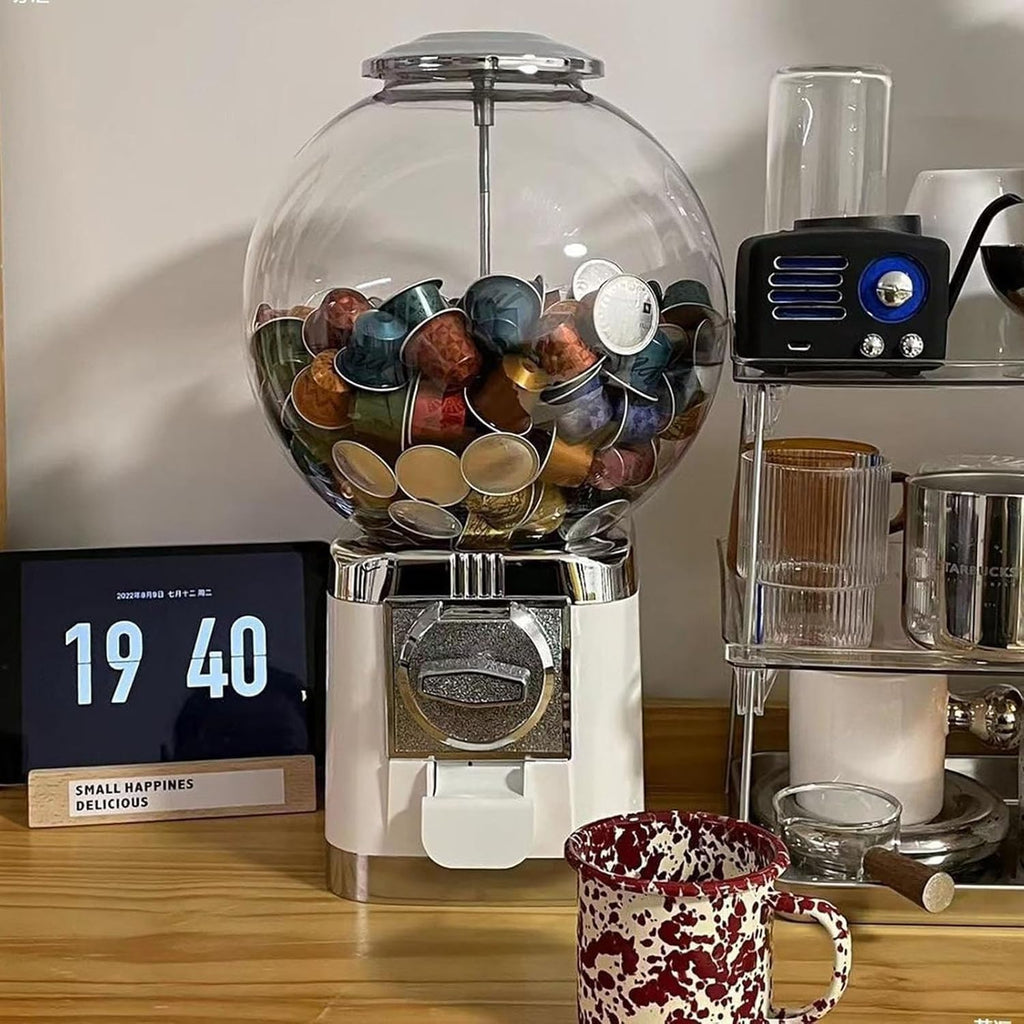 Gumball and Coffee Pod Vending Machine Combo with Candy Dispenser, Coffee Capsule Vending Machine Storage Holder, Twister Ball Dispenser for Retail Store