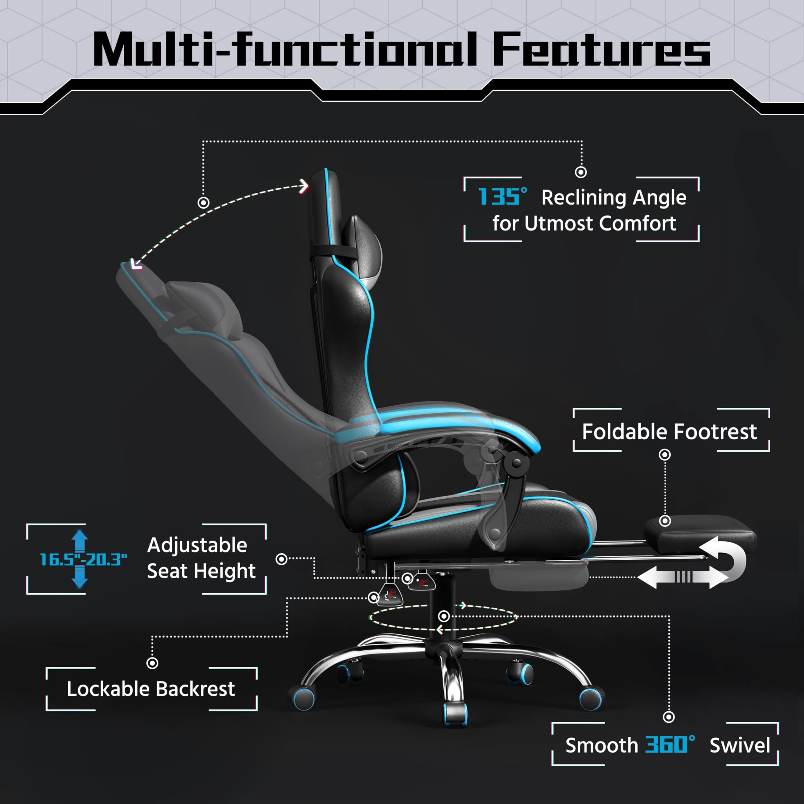Yaheetech Gaming Chair with Electric Massage Lumbar Support, Footrest & Headrest — Ergonomic High Back Recliner for Home Office, Computer Desk Chair, Height Adjustable, 300 lbs, Black/White