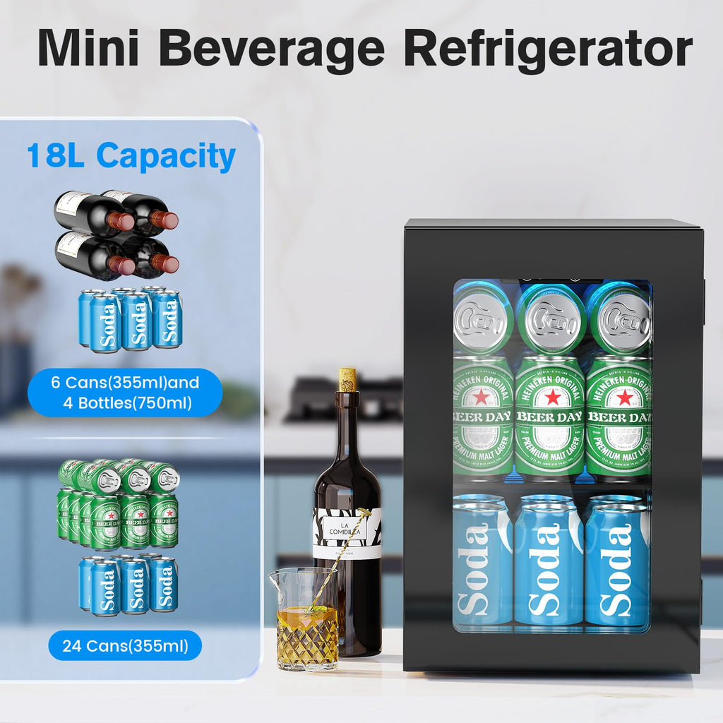 Electactic 50 Cans Beverage Refrigerator Cooler, 1.3 Cu.ft Mini Fridge Countertop Drink Cooler with Glass Door for Beer, Soda,Wine, Adjustable Digital Temperature Control for Home Dorm Bar, Black