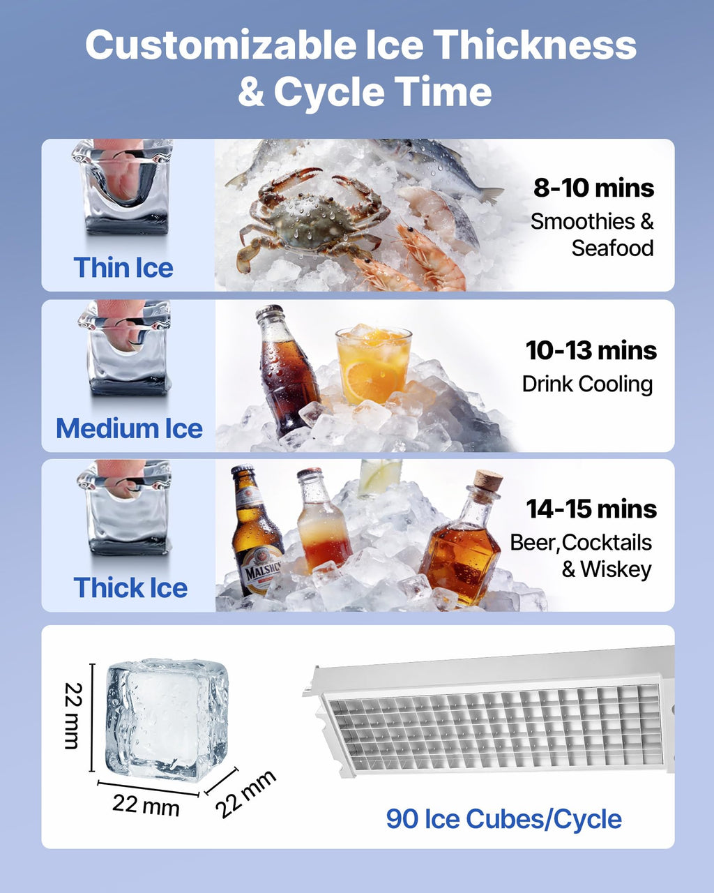 VEVOR Commercial Ice Maker Machine with Pump, 360 lbs/24h with 85 lbs Storage Capacity, Built-in/Freestanding/Under Counter, Stainless Steel Ice Maker with LED Display & Self-Cleaning, for Home Bar