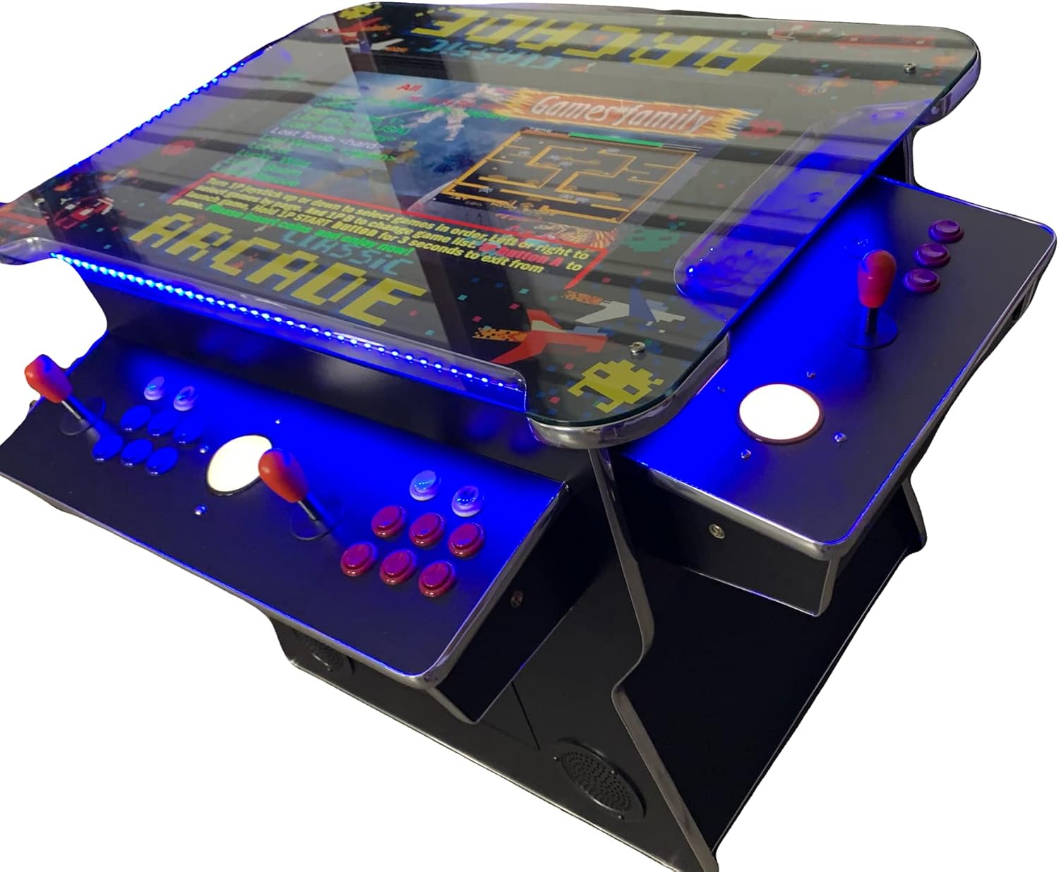TOP US VIDEO ARCADES Full Size Commercial Grade Cocktail Arcade Machine 4500 Games Lift Up/Tilt Screen 26.5 Screen Tempered Glass 2 Stools Included 5 Year Warranty Black