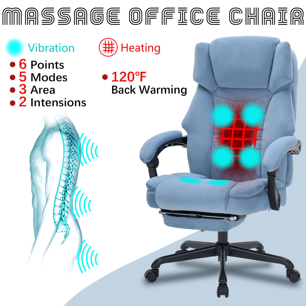 Massage Office Chair with Foot Rest 6 Points Vibration and Heat Home Office Desk Chairs for Heavy People 400lbs Reclining Managerial Chairs Ergonomic Executive Chair (Black)