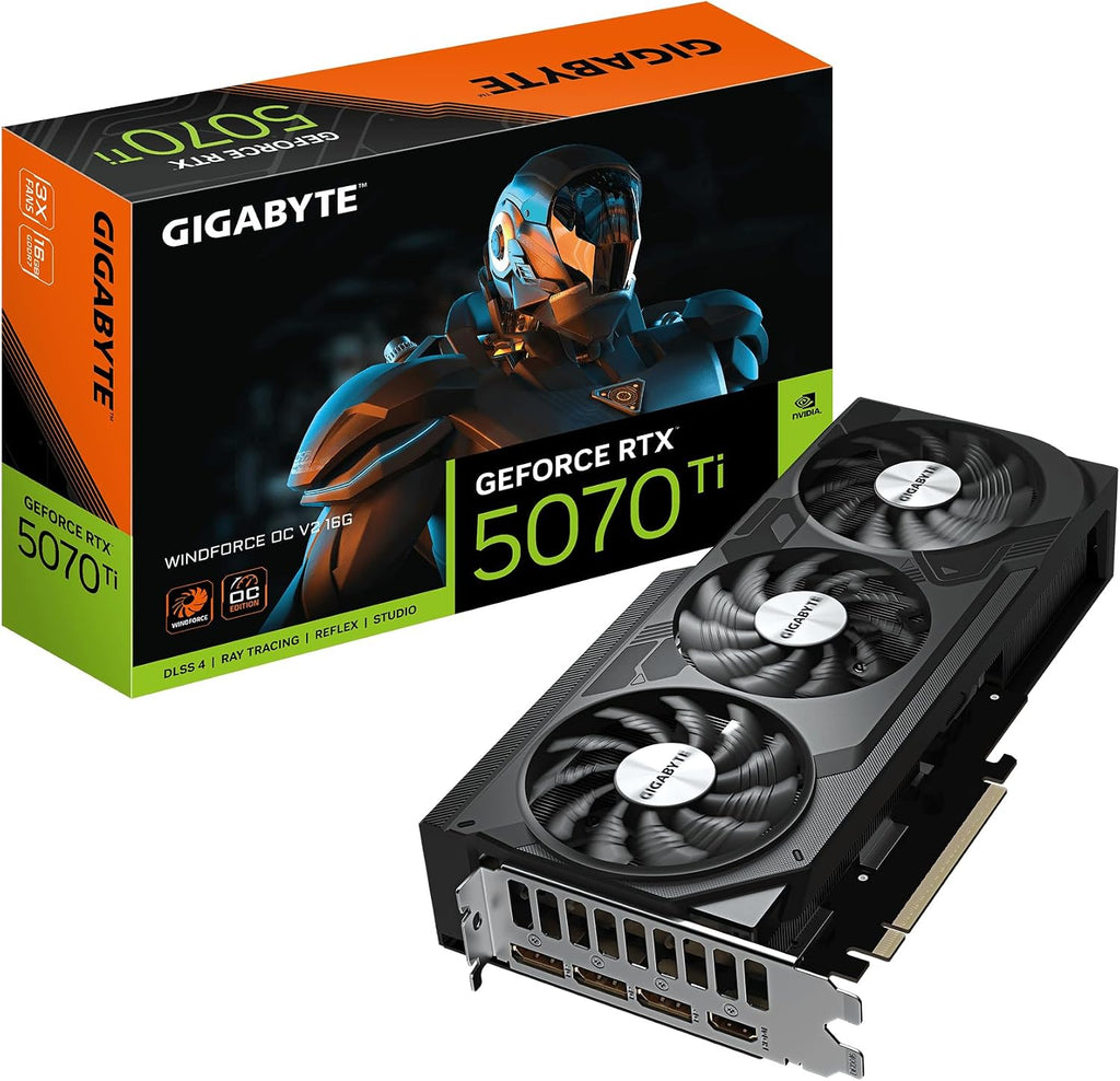 GIGABYTE GeForce RTX 5070 Ti WINDFORCE OC V2 16G Graphics Card - 16GB GDDR6, 256bit, PCI-E 5.0, 2497 MHz Core Clock, 3 x DisplayPort, 1 x HDMI, GV-N507TWF3OCV2-16GD