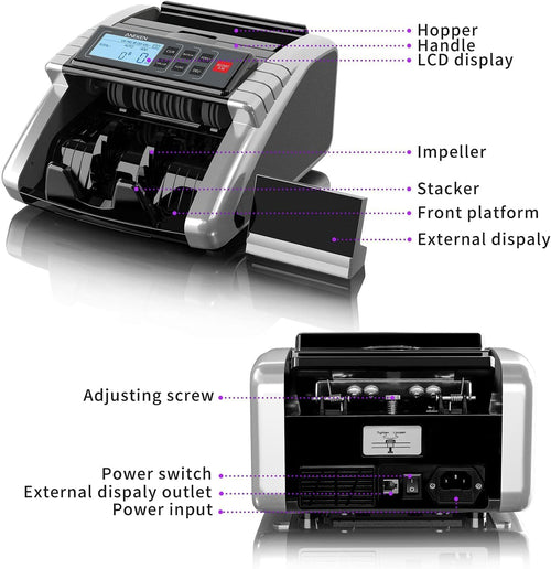 Aneken Money Counter Machine with Value Count, Dollar, Euro UV/MG/IR/DD/DBL/HLF/CHN Counterfeit Bill Detectors，Add and Batch Modes, Cash Counter with LCD Display | Jam-free and durable