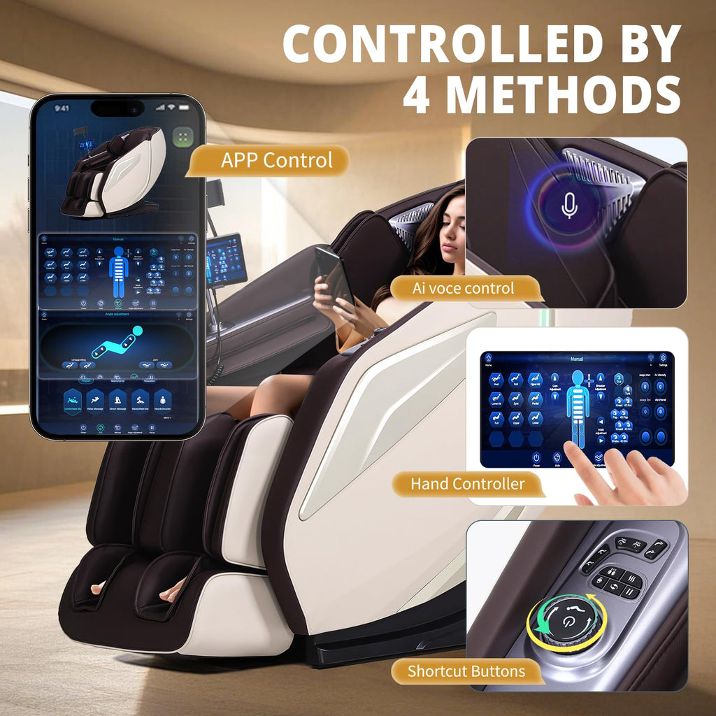 HealthRelife 4D Massage Chair Full Body Zero Gravity Recliner - 55“ SL-Track,15 Auto Modes,11 Massage Technique,40 Airbags Massage,with Yoga Stretch,APP Control,Shiatsu Foot Massage(Black)