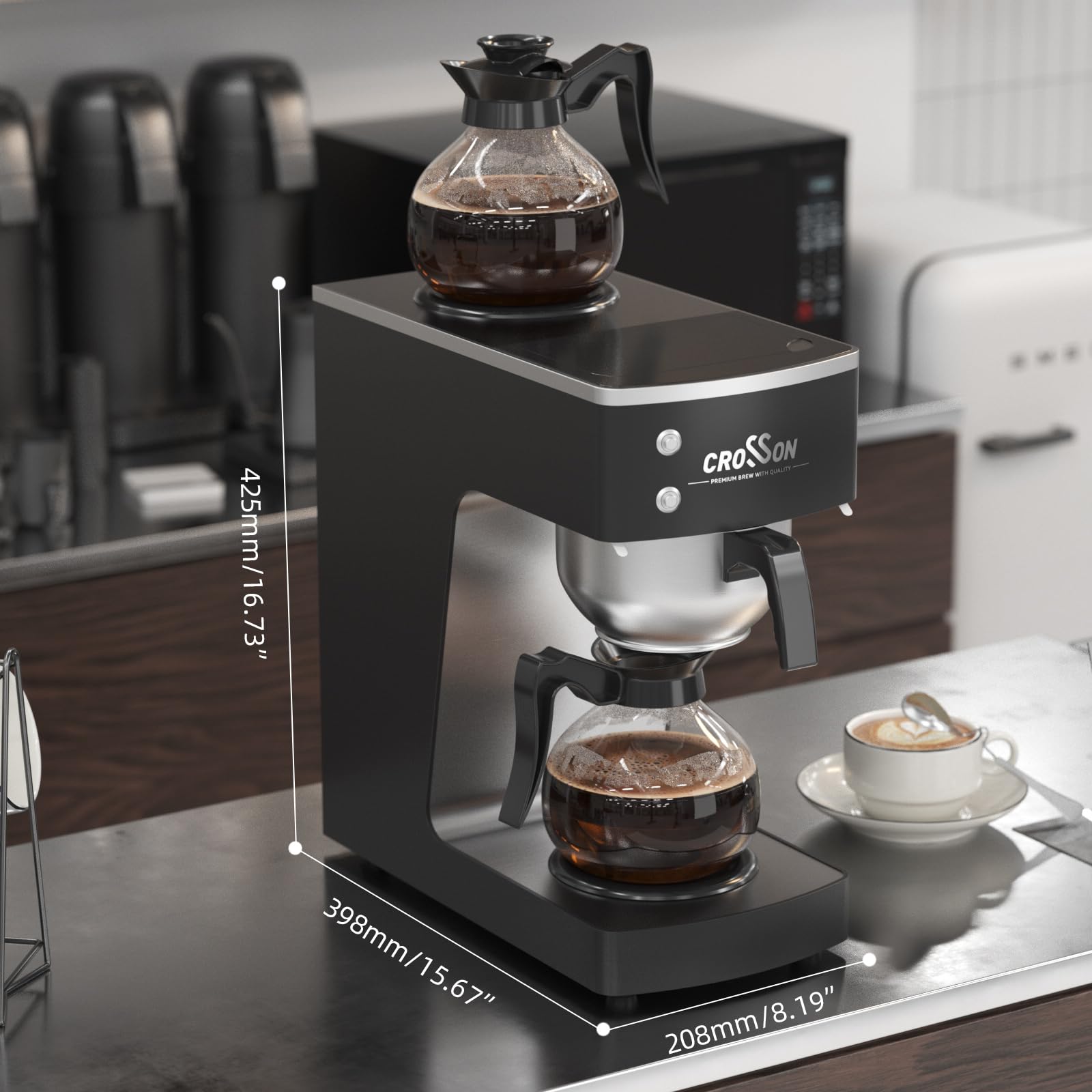 crosson 200 Cup/hour Commercial Drip Coffee Maker, 7.2L Pour Over Coffee Brewer with 4 Glass Decanter&Warmers and Easy Clean Fingerprint Free Housing and 304 Stainless Steel Funnel,