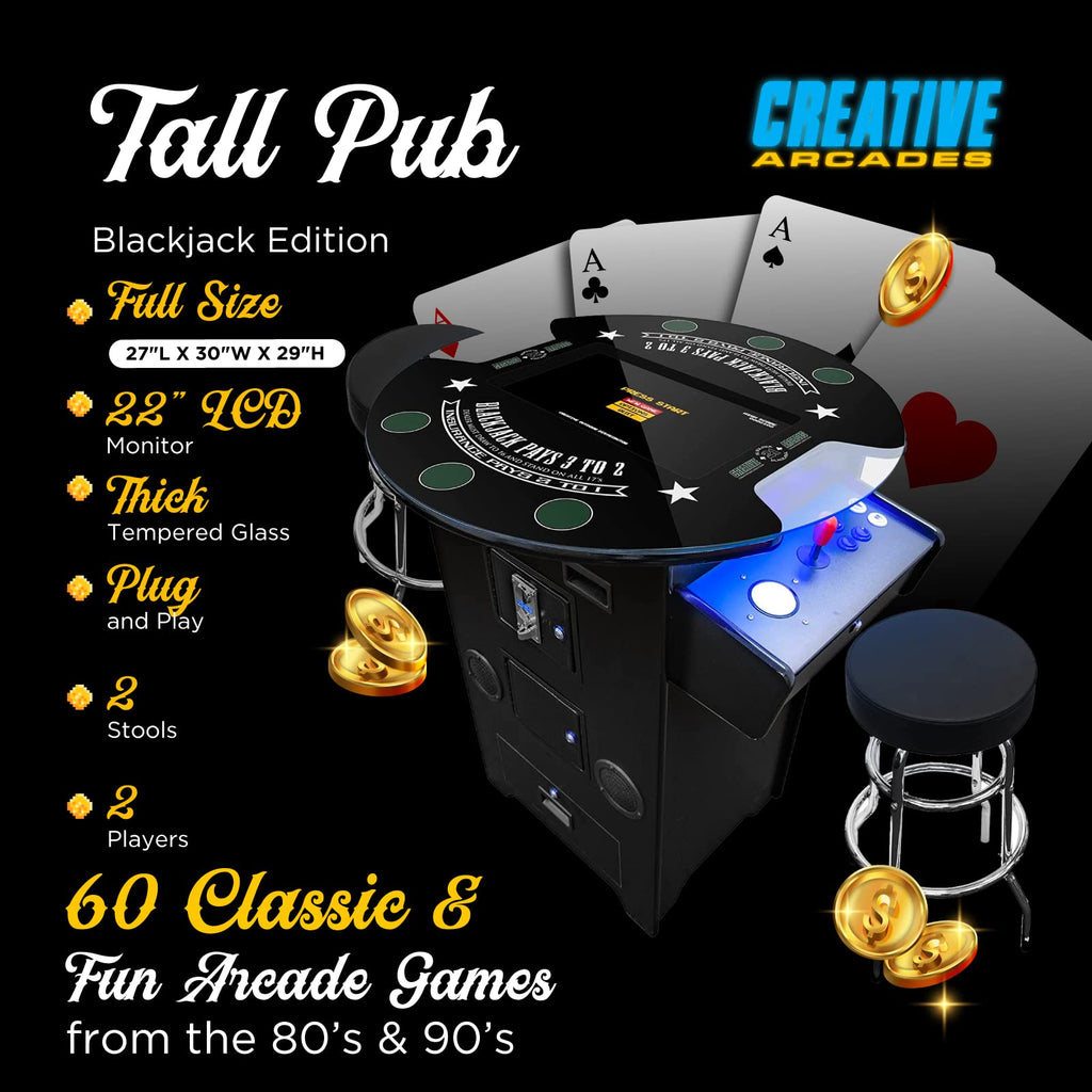 Creative Arcades Full-Size Commercial Grade Machine -Pub Style Arcade Table for 2 Player Cabinet for Home, 412 Games, Multiplayer Control Panel and Screen Size 22 inch.