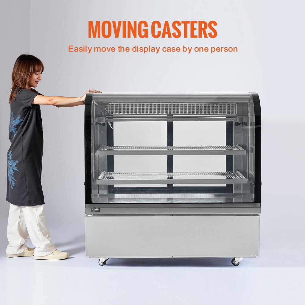 VEVOR Refrigerated Display Case, 3.5 Cu.Ft./100L, 2-Tier, Countertop Pastry Display Case Commercial Display Refrigerator with LED Lighting, TURBO Cooling, Frost-Free Air-Cooling, Rear Sliding Door