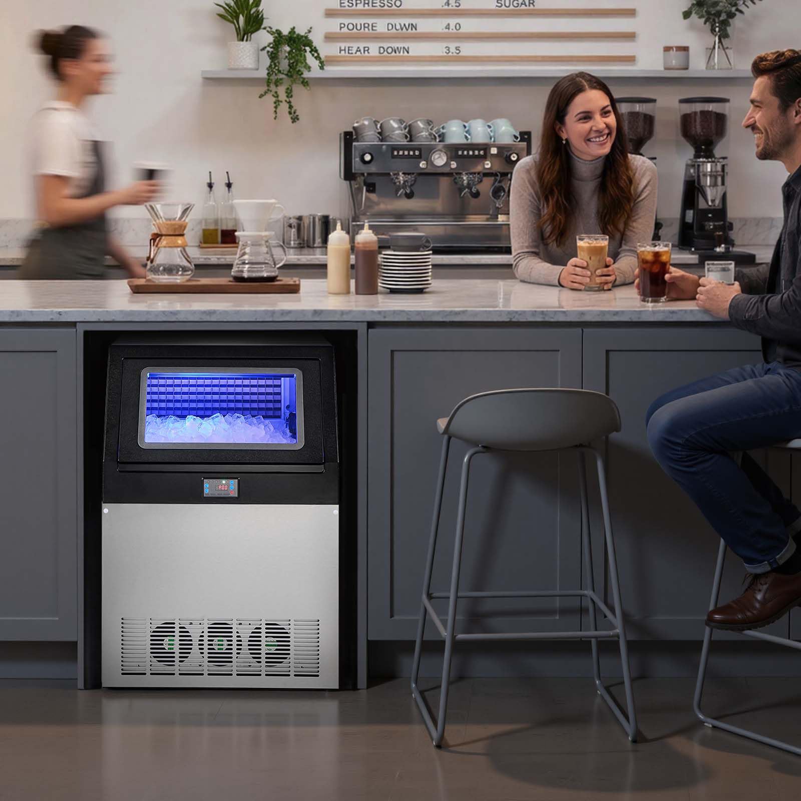 VEVOR Commercial Ice Maker Machine, 100 lbs/24h with 30-35 lbs Storage, Bullet Ice,Built-in/Freestanding/Under Counter, Stainless Steel Ice Maker with LED Display for Home Bar Restaurant