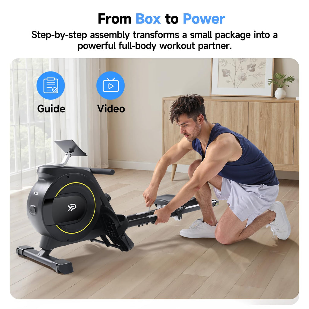 Rowing Machine for Home, 350 LB Capacity, 16-Level Silent Resistance, Magnetic Rowing Machines for Home Foldable, Full-Body Workout Compact Rowing Machine for Cardio & Strength with APP Support