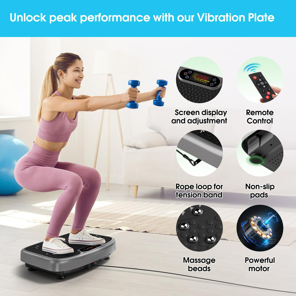 SoftGym Waver Vibration Plate Exercise Machine for Lymphatic Drainage Weight Loss,120 Speed Levels Vibrating Platform with Resistance Bands,Full-Body Workout Equipment for Muscle Toning