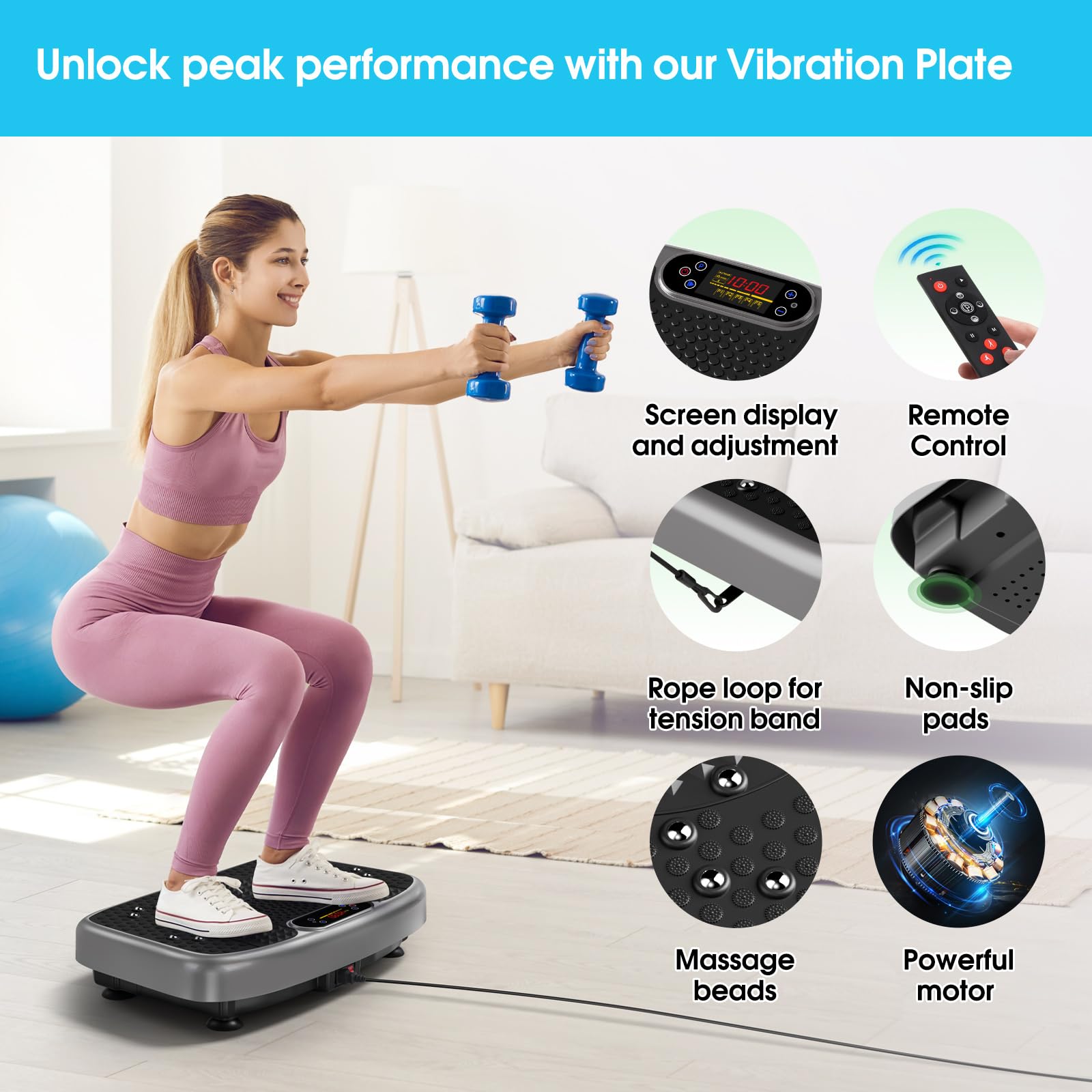 SoftGym Waver Vibration Plate Exercise Machine for Lymphatic Drainage Weight Loss,120 Speed Levels Vibrating Platform with Resistance Bands,Full-Body Workout Equipment for Muscle Toning