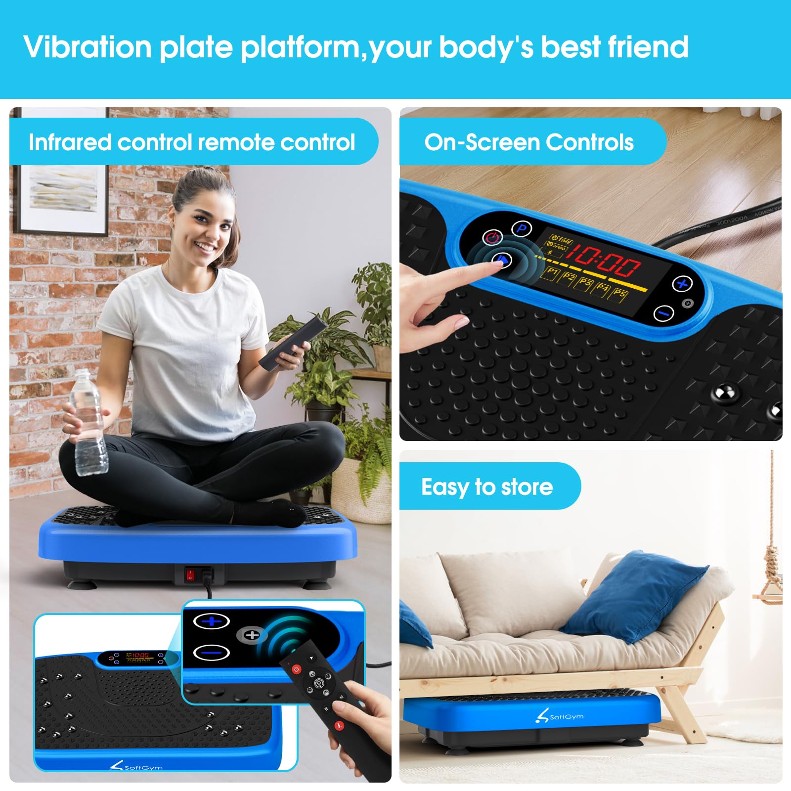 SoftGym Waver Vibration Plate Exercise Machine for Lymphatic Drainage Weight Loss,120 Speed Levels Vibrating Platform with Resistance Bands,Full-Body Workout Equipment for Muscle Toning