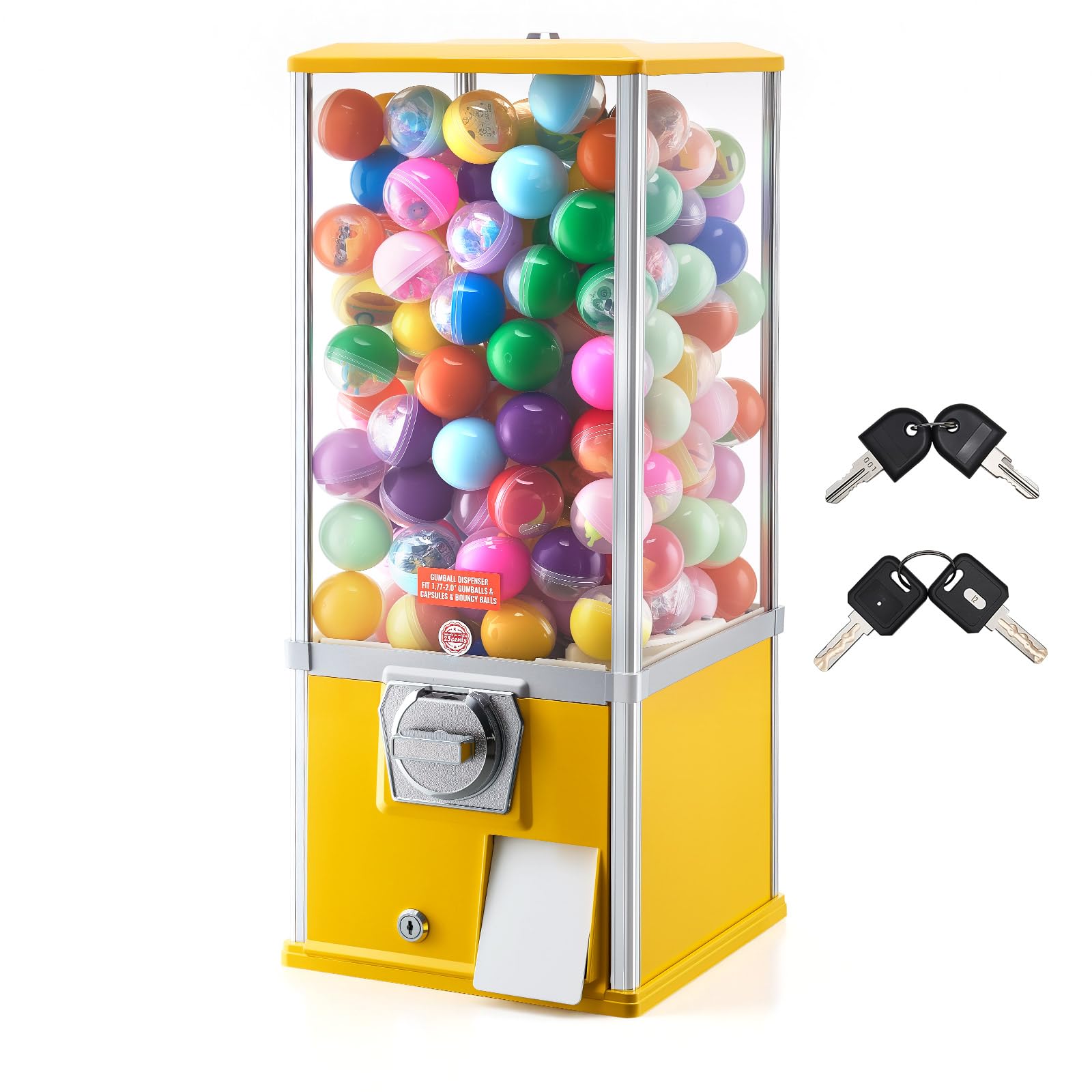 VEVOR Gumball Machine for Kids, 25" Height Home Vending Machine, PS Bouncy Balls Dispenser, Hold 230 Capsule Toys, Rectangle Bubble Gum Machine for Game Stores, Coin Operated Gumball Bank, Red