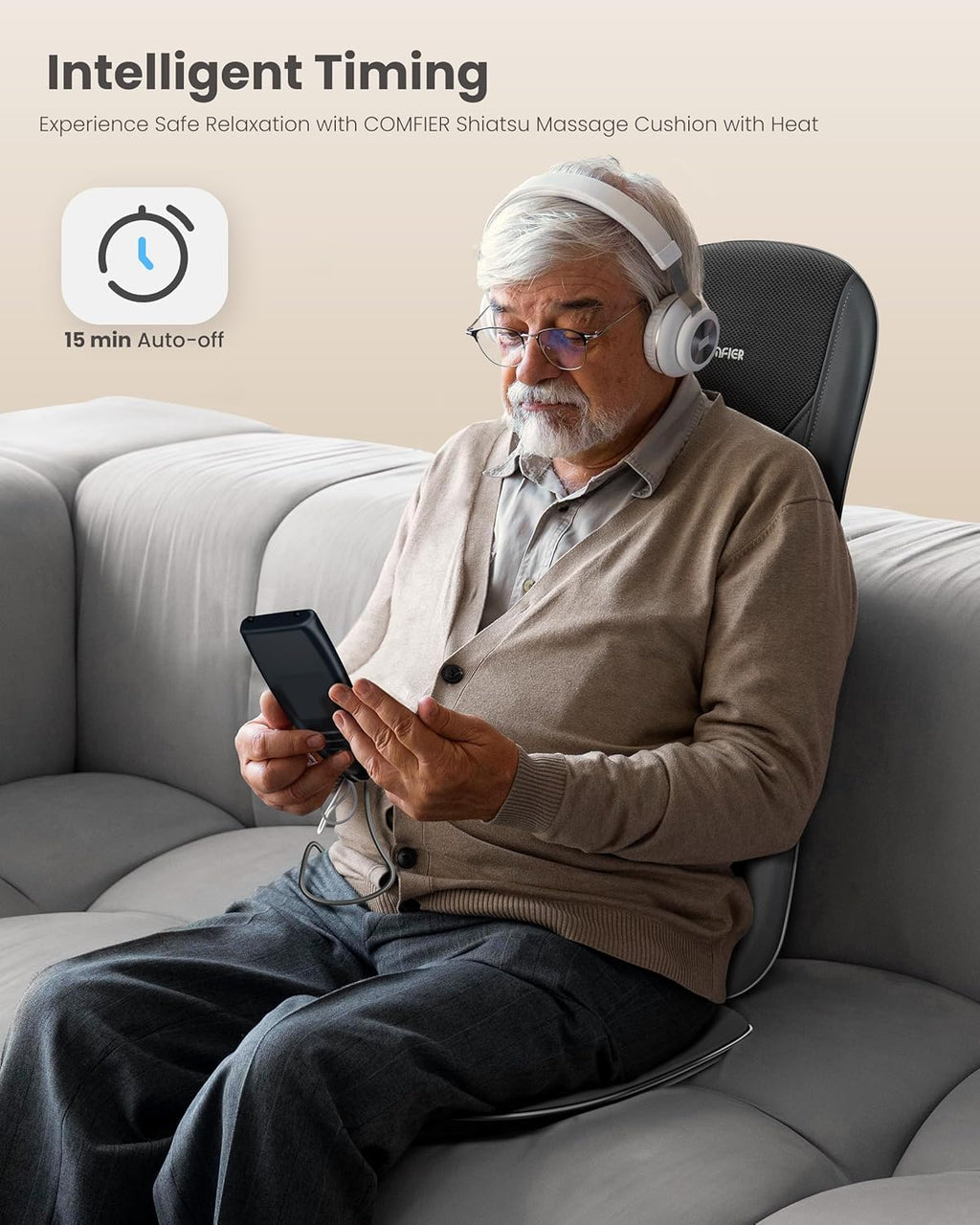 COMFIER Shiatsu Full Back Massager,Massage Chair Pad with Heat,2D/3D Massage Seat Cushion,Chair Massager with 10 Shiatsu Nodes, Rolling Kneading Chair Pads for Lower Back,Father Day Gifts