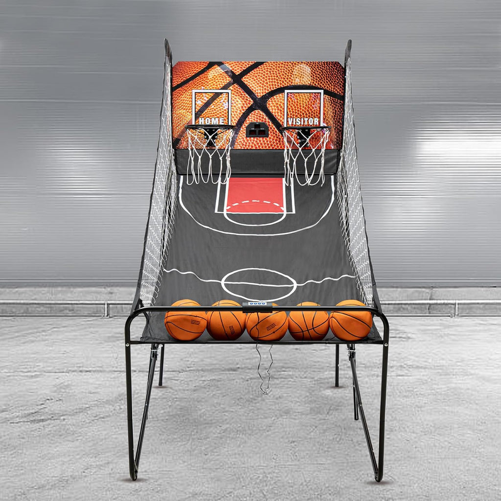 Dual Shot Basketball Arcade Game, Foldable Electronic Basketball Machine with LED Scorer and Timer, 8 Modes 2-Player Includes 5 Balls for Family Game Room Basement