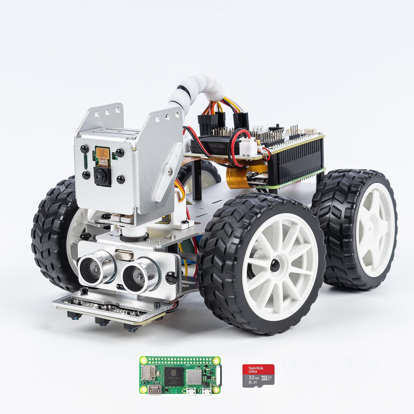 SunFounder Picar-X AI Video Robot Car Kit for Raspberry Pi 5/4/3B+/Zero 2w, LLMs ChatGPT-4o/Gemini/Grok, Voice&Video Recognition, Python, Scratch, Camera, Batterry (RPI NOT Included)