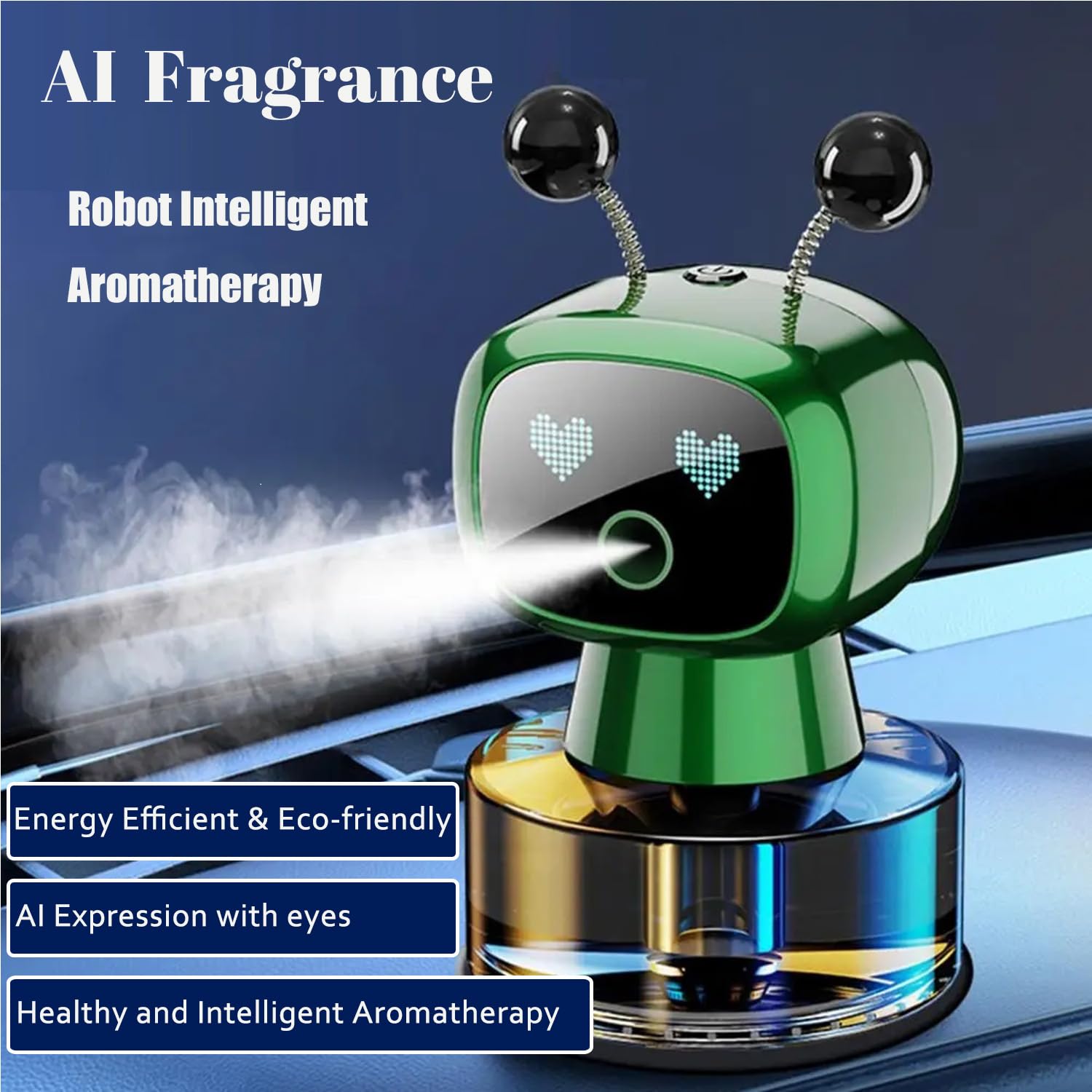 Robot Intelligent Aromatherapy Machine, Smart Cute Robot Car Air Freshener - Fine Spray/Fillable/Four-Gear Adjustment/Vibration Sensing/On-Off/Large Capacity Long-Lasting Fragrance/Black-V2(Cologne)