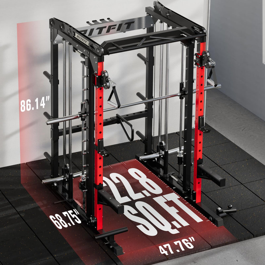 RitFit M2 3D Smith Machine & 286.6LB Built-in Weight Stack with Cable Crossover System, All in One Functional Trainer & Power Cage, 16 Adjustment Holes, 6 Storage Pegs for Full-Body Home Gym