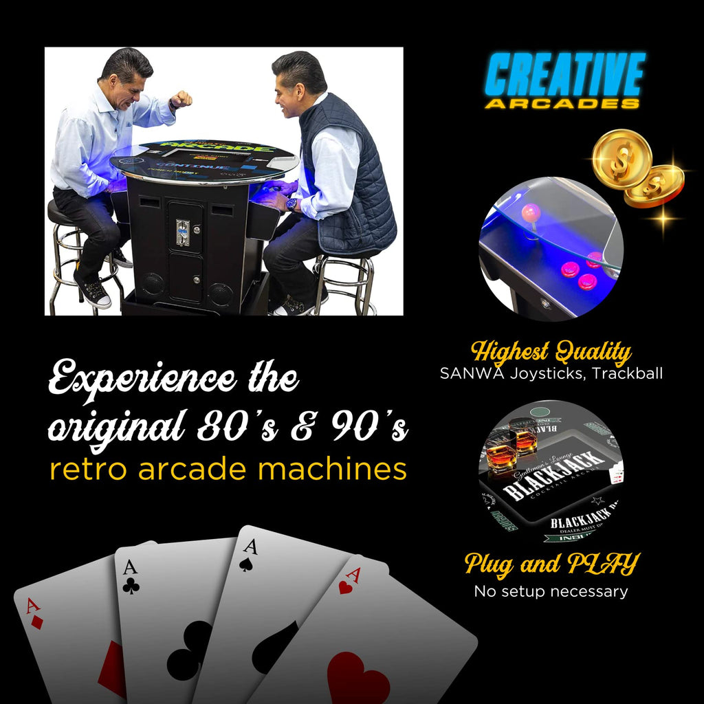 Creative Arcades Full-Size Commercial Grade Machine -Pub Style Arcade Table for 2 Player Cabinet for Home, 412 Games, Multiplayer Control Panel and Screen Size 22 inch.