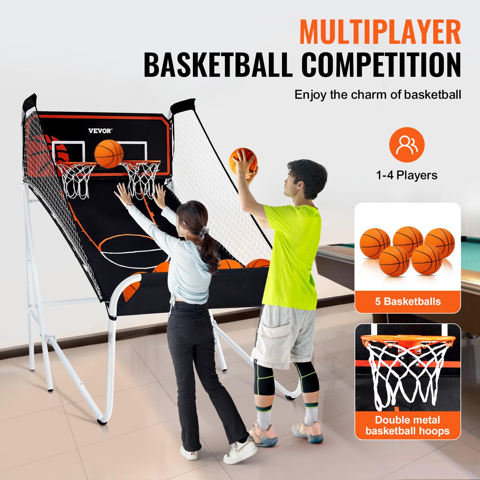 VEVOR Basketball Arcade Game Indoor, 2 Player Indoor Basketball Game, Home Dual Sport with 8 Game Modes, Electronic Scoreboard, and Inflation Pump,Adults