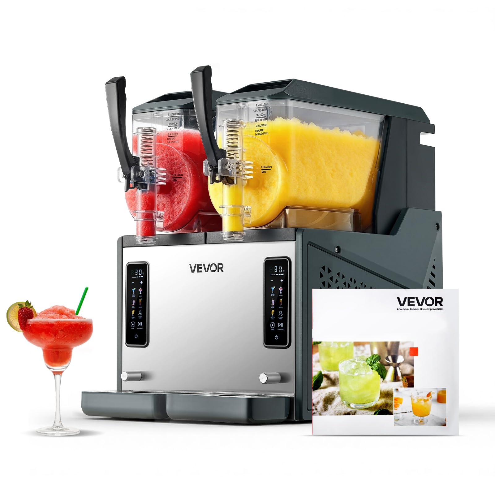 VEVOR Slushie Machine, 4L/135oz No Ice Needed Slushy Machine for Home, Frozen Drink Maker with Single Tank, Margarita Machine with Self-Cleaning, for Frozen Margaritas, Frappés, Milkshake & More