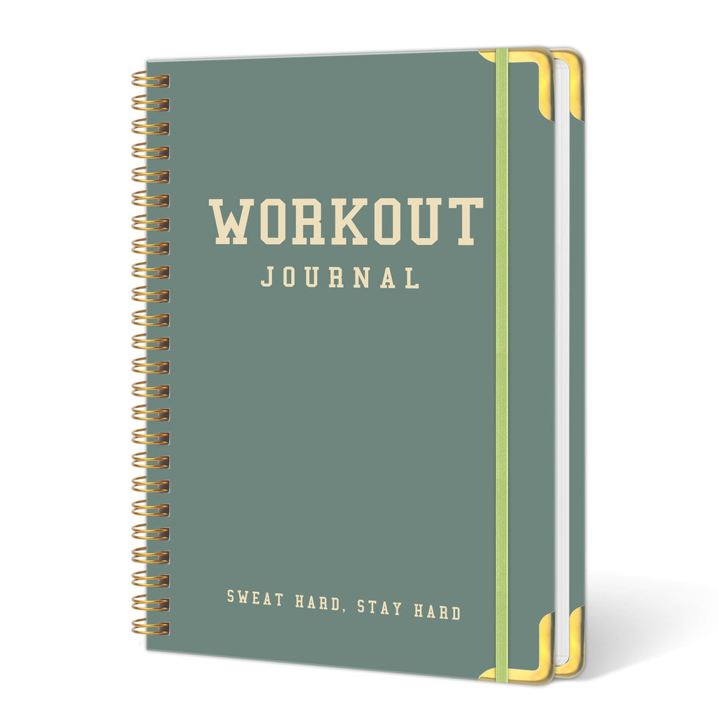 Workout Journal Fitness Tracker Planner for Men & Women, Exercise Log Book to Track Gym & Home Training, Goals, Sets, Reps & Progress, 142 Pages, A5 5.7" x 8.2" Portable Hardcover with Metal Corners, Green