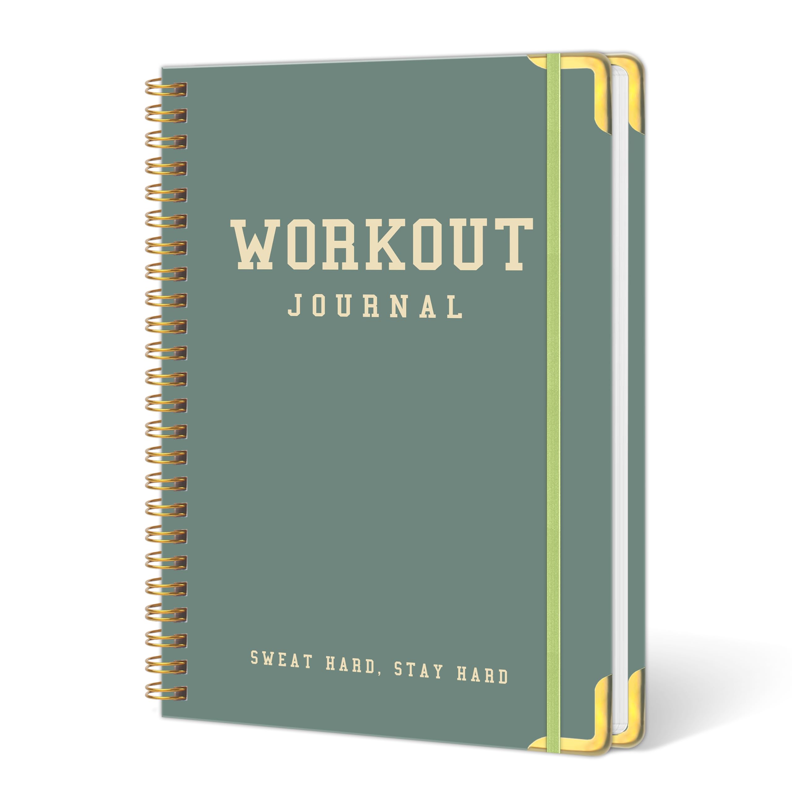 Workout Journal Fitness Tracker Planner for Men & Women, Exercise Log Book to Track Gym & Home Training, Goals, Sets, Reps & Progress, 142 Pages, A5 5.7" x 8.2" Portable Hardcover with Metal Corners, Green