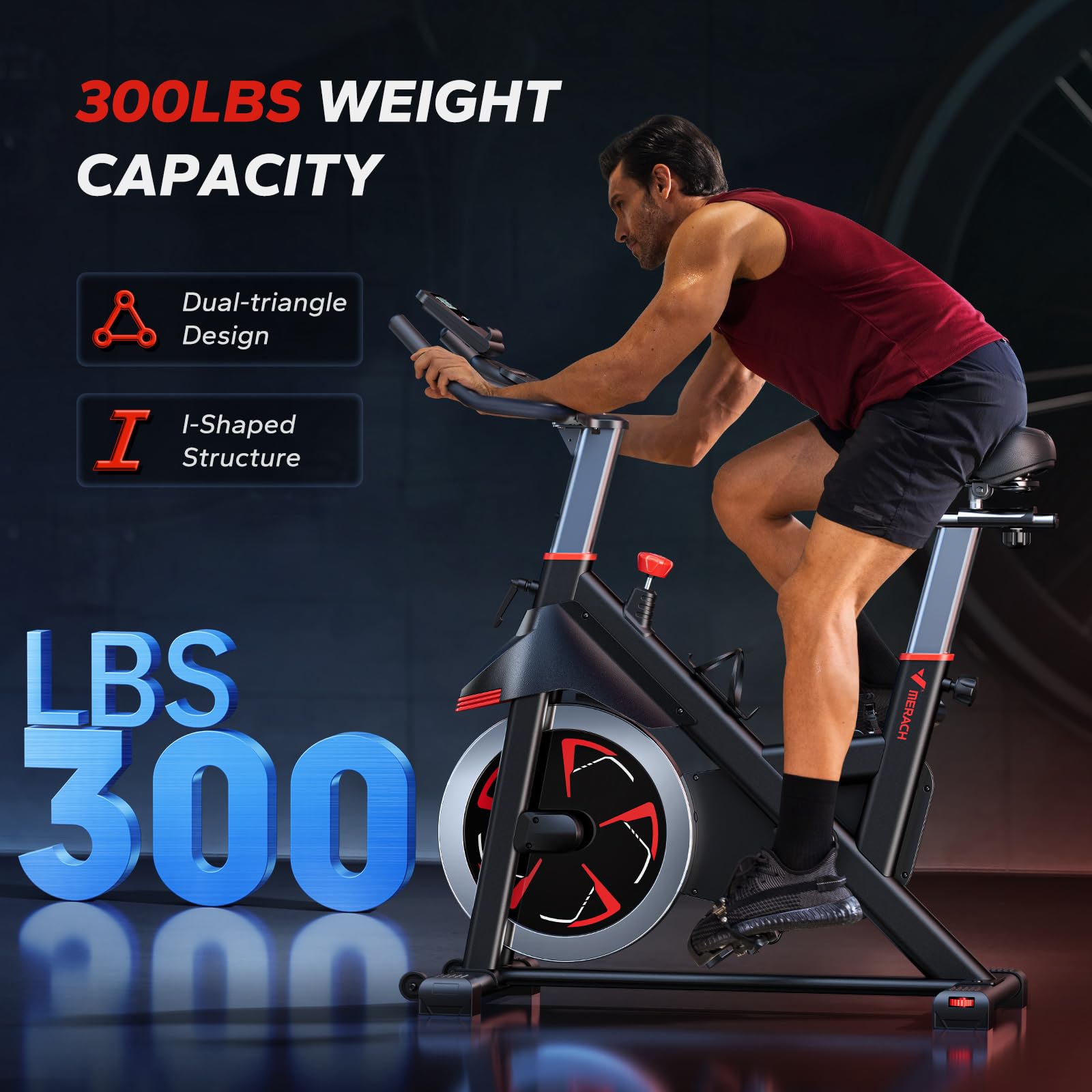 Merach Magnetic Exercise Bike, Heavy Duty Stationary Bike with Automated Resistance, 300 350 Lbs Weight Capacity, Low Noise Indoor Workout Bike for Home Gym with Self-Developed App