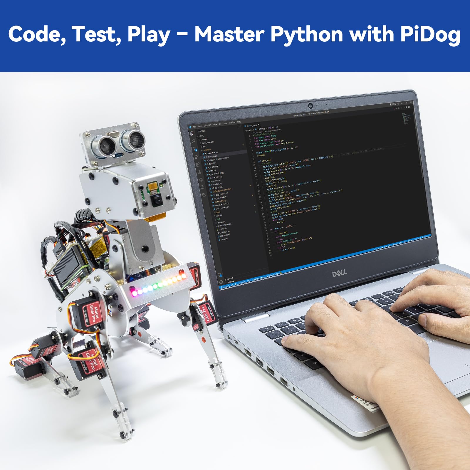 SunFounder PiDog AI Robot Dog Kit for Raspberry Pi 5/4/3B+/Zero 2W, Openclaw LLMs ChatGPT/Gemini/Grok, Voice&Video Recognition, Python, App, Battery, Gyroscope, Camera (RPI NOT Included)