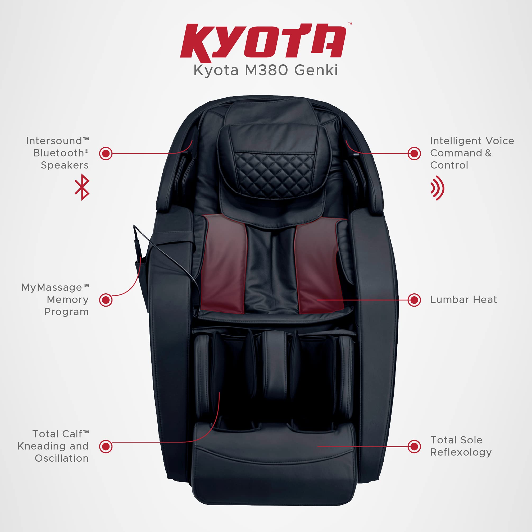 Kyota M380 Genki Massage Chair, Black, Modern Style, Zero-Gravity Recliner, Shiatsu Massage, Voice Controlled, Chromotherapy Lights, 50 x 30 x 40 inches, 200 lbs Weight Capacity
