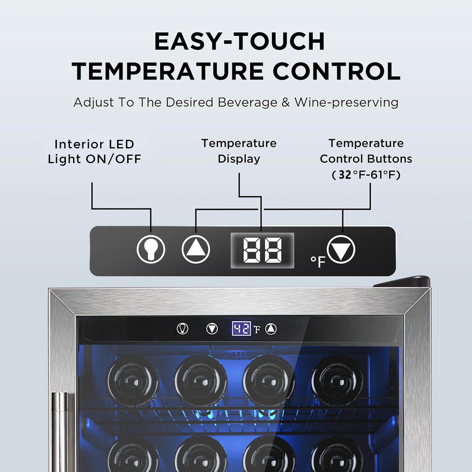 Electactic 50 Cans Beverage Refrigerator Cooler, 1.3 Cu.ft Mini Fridge Countertop Drink Cooler with Glass Door for Beer, Soda,Wine, Adjustable Digital Temperature Control for Home Dorm Bar, Black