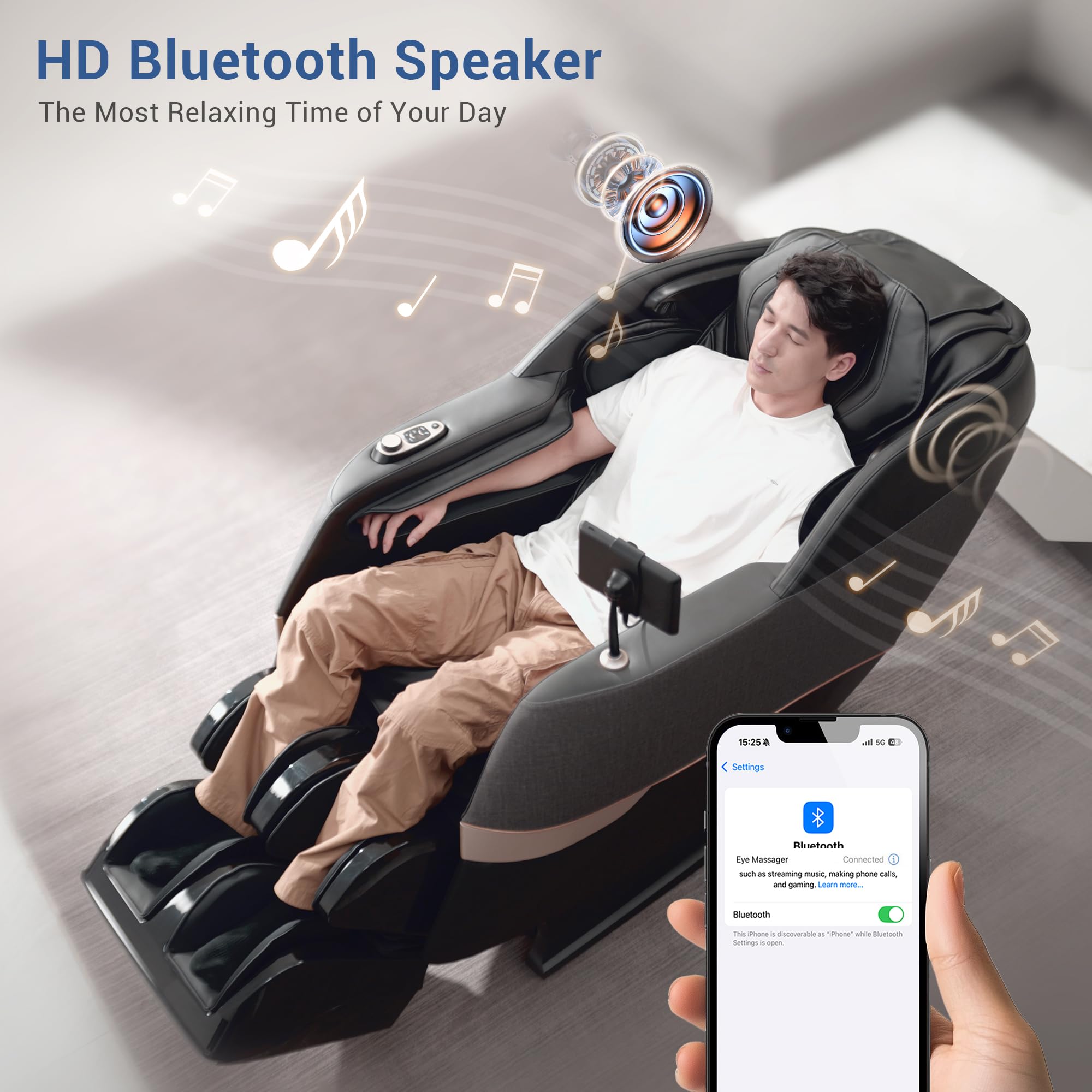 MYNTA Massage Chair Full Body, 170° Flexible SL Track Shiatsu 3D Massage Chairs with Zero Gravity, Bluetooth Speaker, Airbags & Heating, MC1650(Grey)