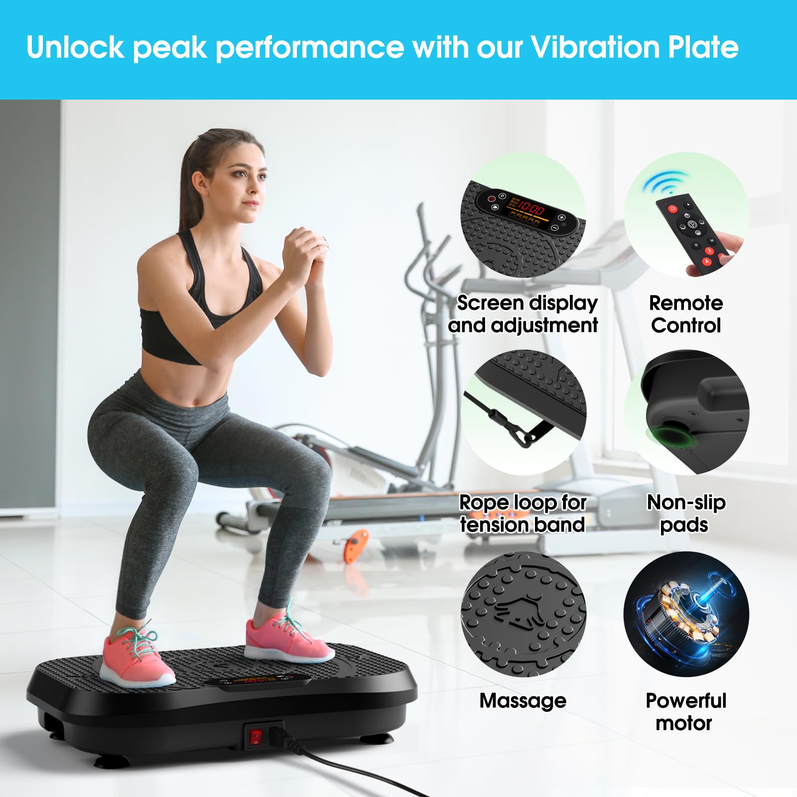 SoftGym Waver Vibration Plate Exercise Machine for Lymphatic Drainage Weight Loss,120 Speed Levels Vibrating Platform with Resistance Bands,Full-Body Workout Equipment for Muscle Toning