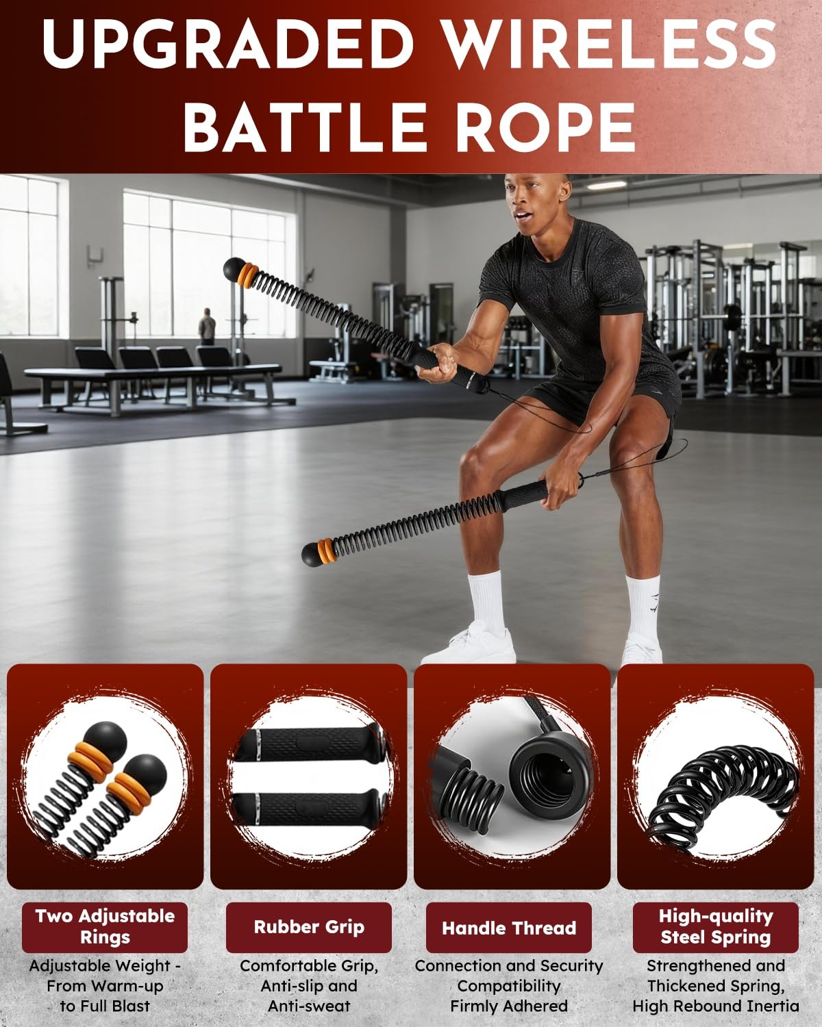 Ropeless Cordless Portable Battle Ropes for Home Gym,Adjustable Weight Z-Rope,Workout Equipment Weighted,Exercise Strength Training,No Endless Jump Rooes,Fitness Working Flex Springs Sticks(Black)
