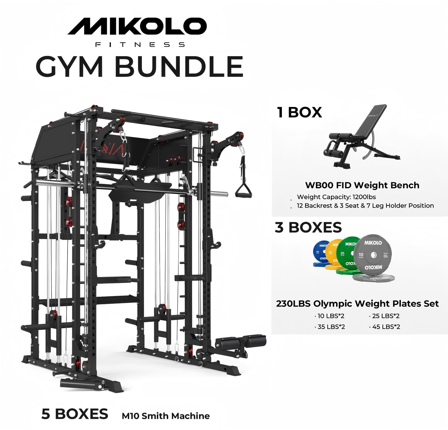 Mikolo Smith Machine, Multi-Function Power Cage with Dual Pulley System, Vertical Leg Press Attachment, Squat Rack Power Rack with More Training Attachment for Home Gym