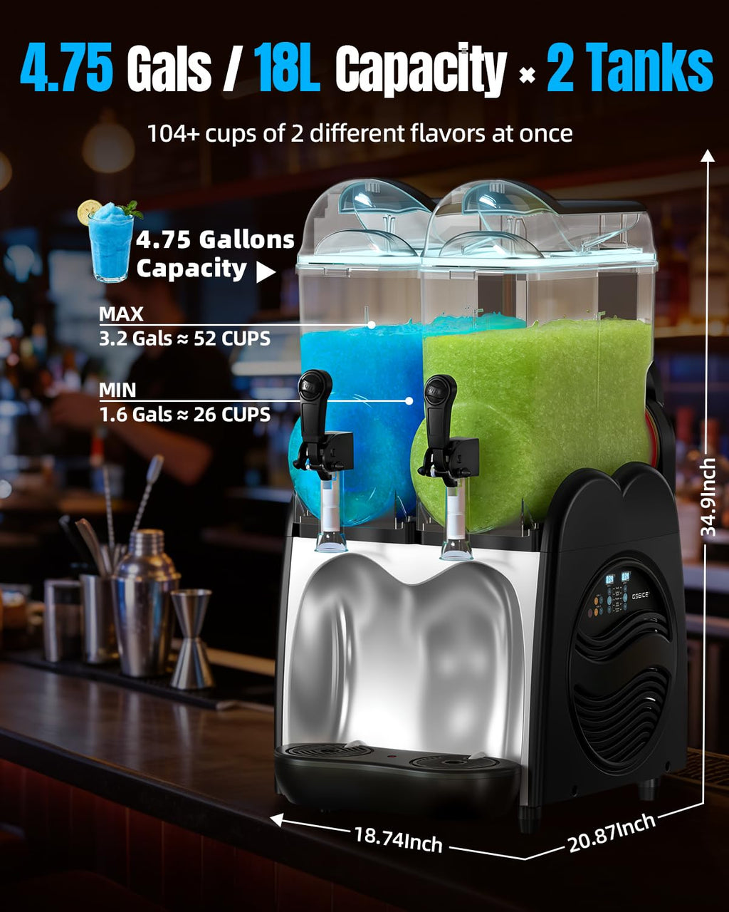 30L Commercial Slushie Machine, 2 Tank Margarita Machine, 80 Grande Cups Slushy Machine with Auto Clean, 8 Gal LED Frozen Drink Machine for Business, Mobile Bar, Party, Restaurant, 800W Fast Cooling