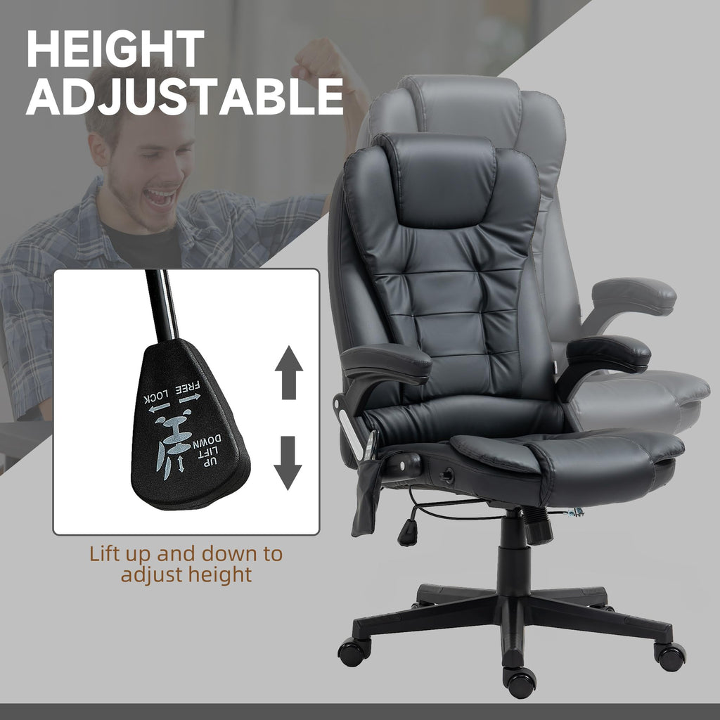 HOMCOM High Back Vibration Massage Office Chair with 6 Vibration Points, Heated Reclining PU Leather Computer Chair with Armrest and Remote, Brown