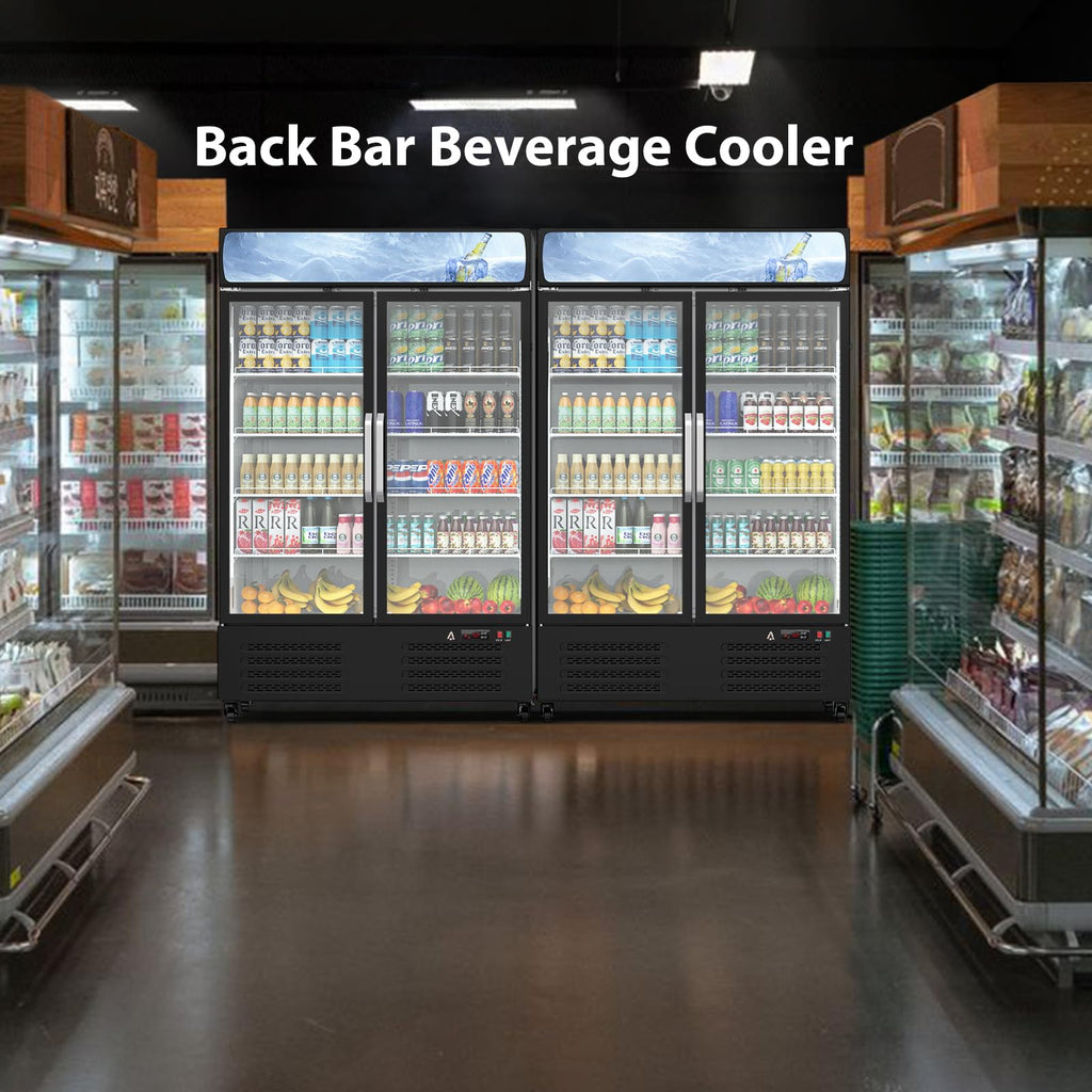 IDEALHOUSE Commercial Refrigerator, Commercial Merchandiser 26.8 Cu Ft Refrigerator, Refrigerator with 2 Glass Door and LED Light, Large Business Cooler for Home Restaurant Grocery Stores