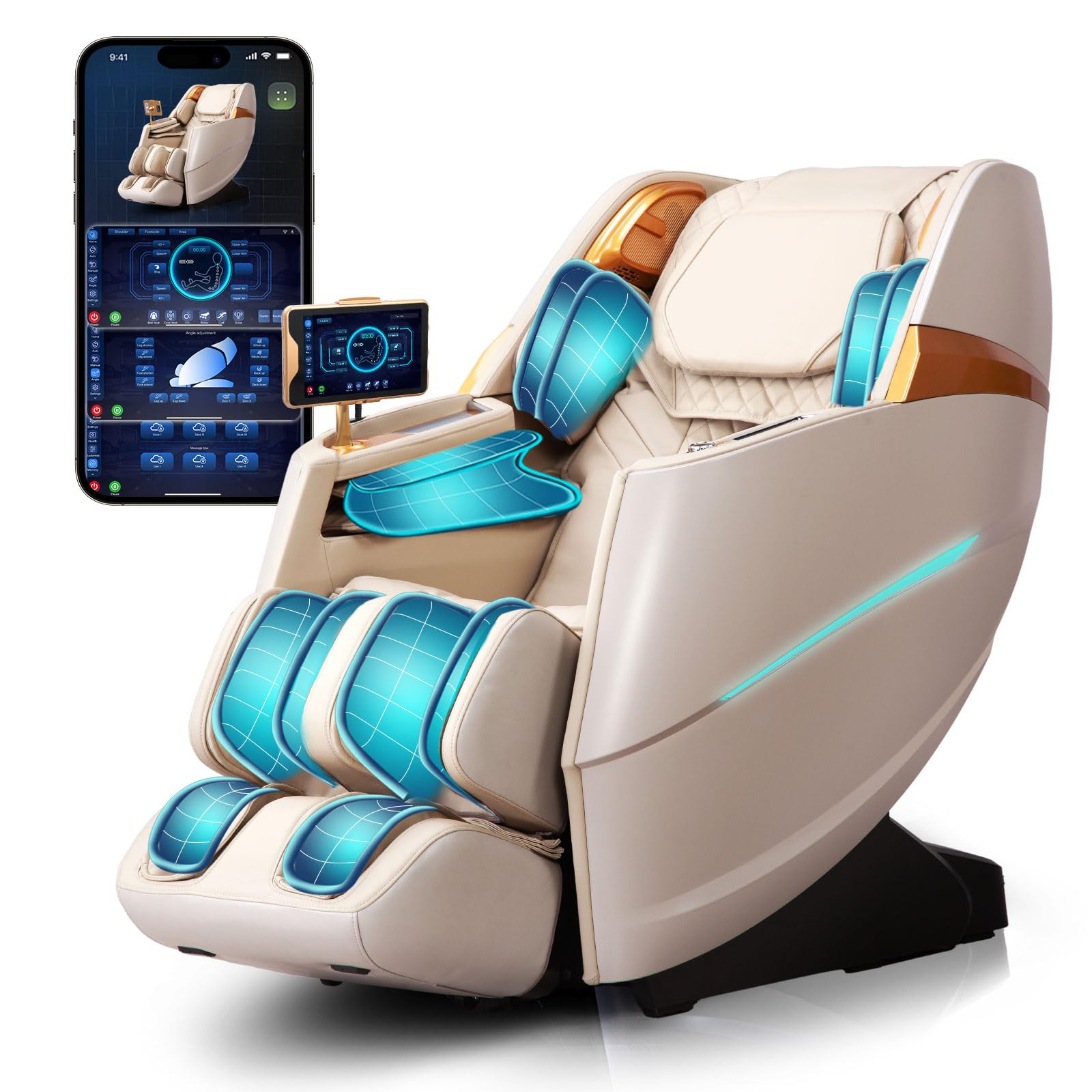 4D Full Body Massage Chair with Flexible 166° Track, Reading Light, 18 Massage Modes, 11 Techniques, 36 Airbags, Zero Gravity Recliner with Yoga Stretch and Foot Massage Beige